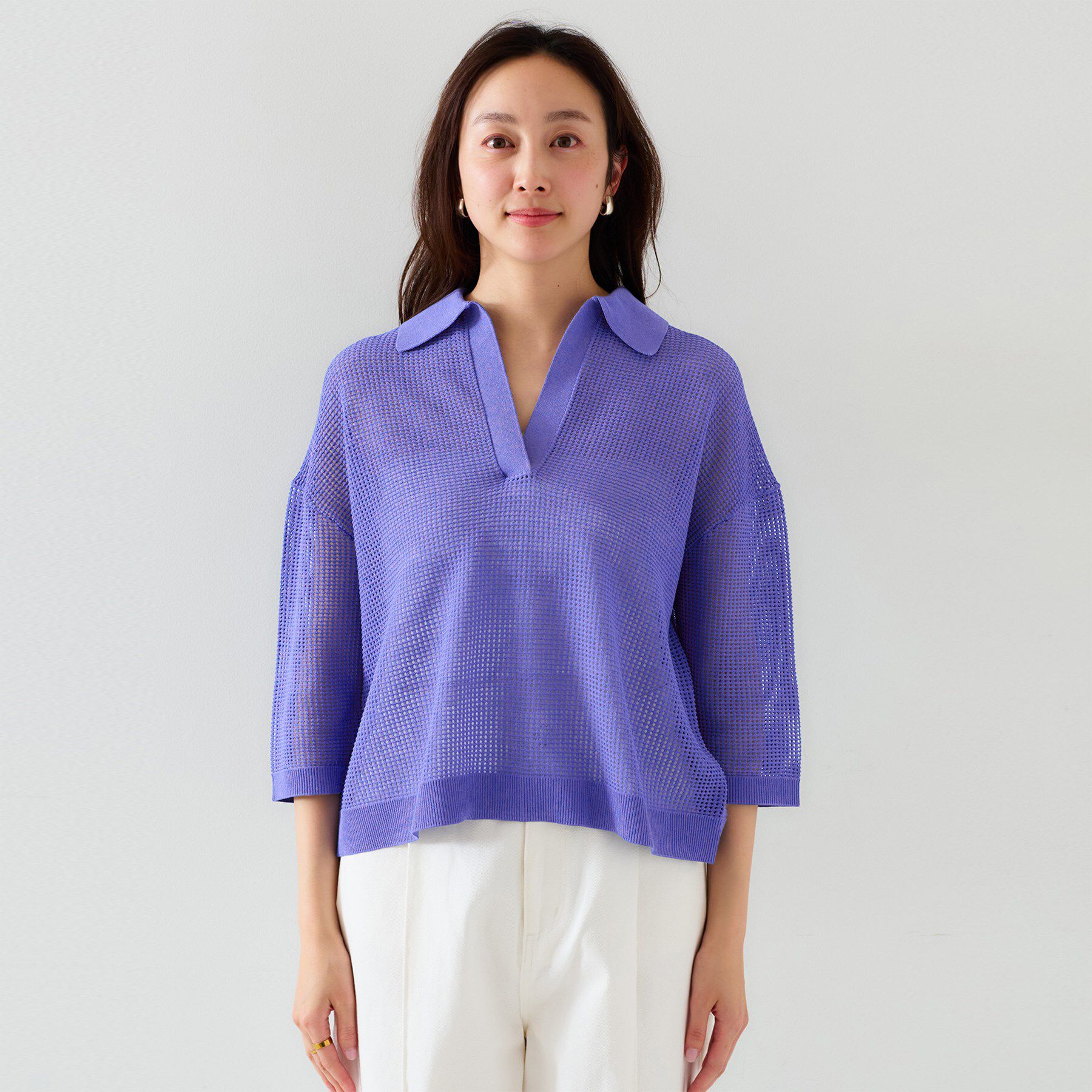 UNTITLED「【七分袖/春夏素材】メッシュ衿付きニット」|ニット・セーター|