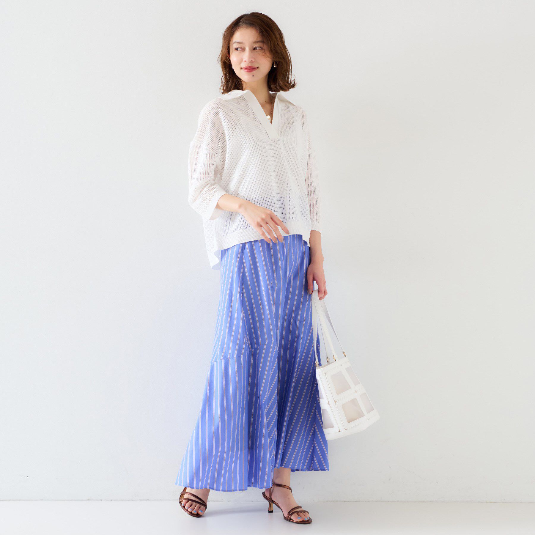 UNTITLED「【七分袖/春夏素材】メッシュ衿付きニット」|ニット・セーター|