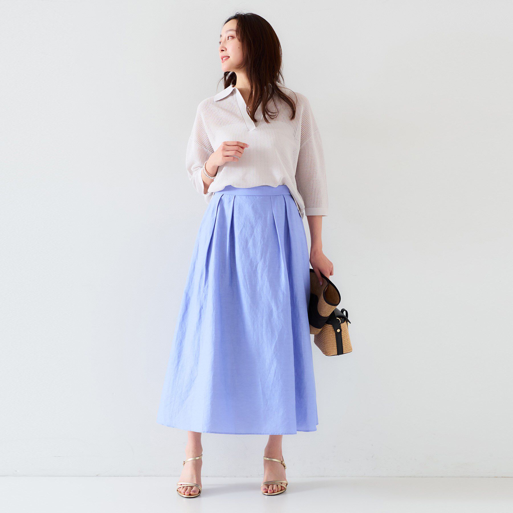 UNTITLED「【七分袖/春夏素材】メッシュ衿付きニット」|ニット・セーター|