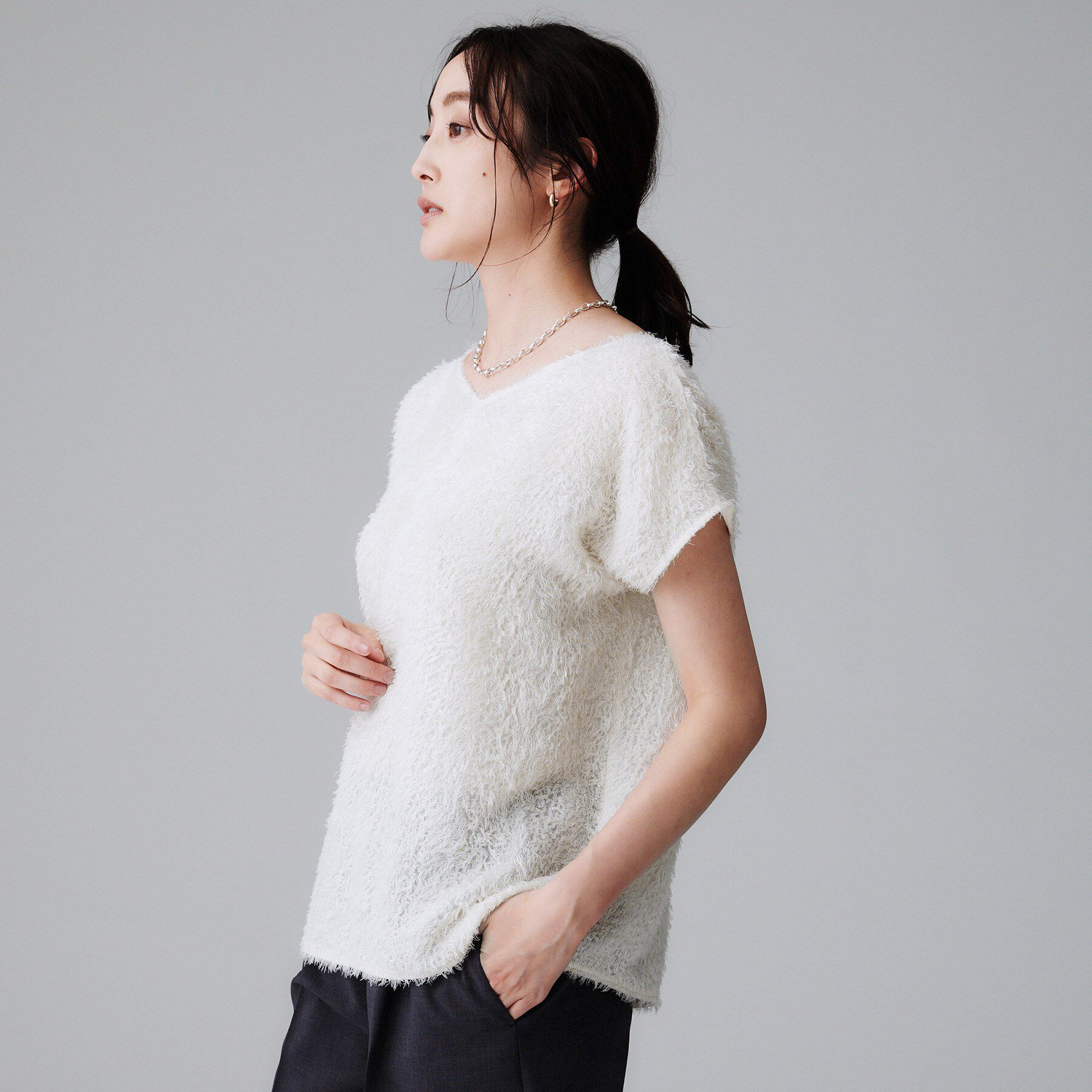 UNTITLED「【セットアップ可/洗える】フェザーフレンチスリーブブラウス」|シャツ・ブラウス|