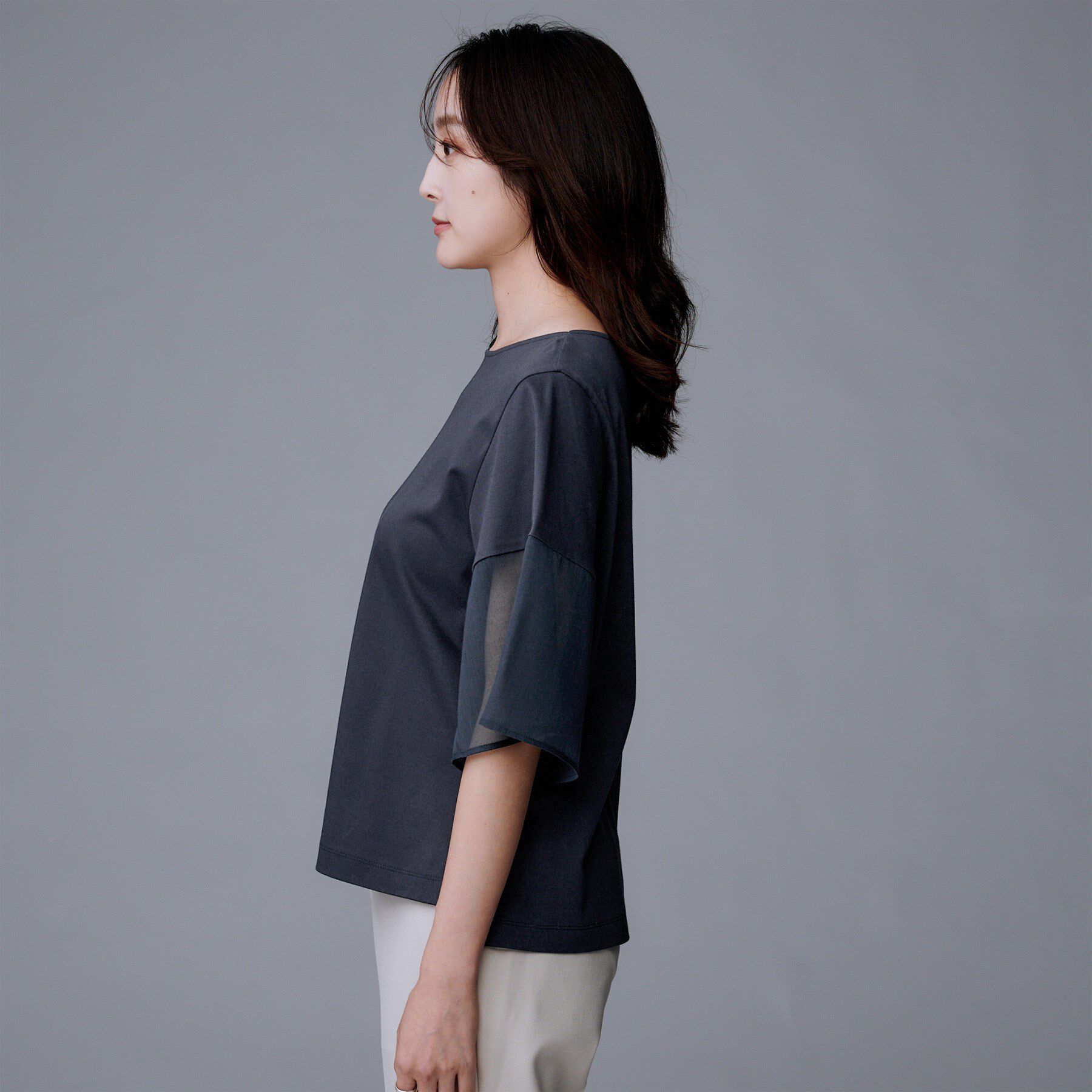 UNTITLED「【洗える/五分袖】シアースリーブ プルオーバー」|Tシャツ・カットソー|