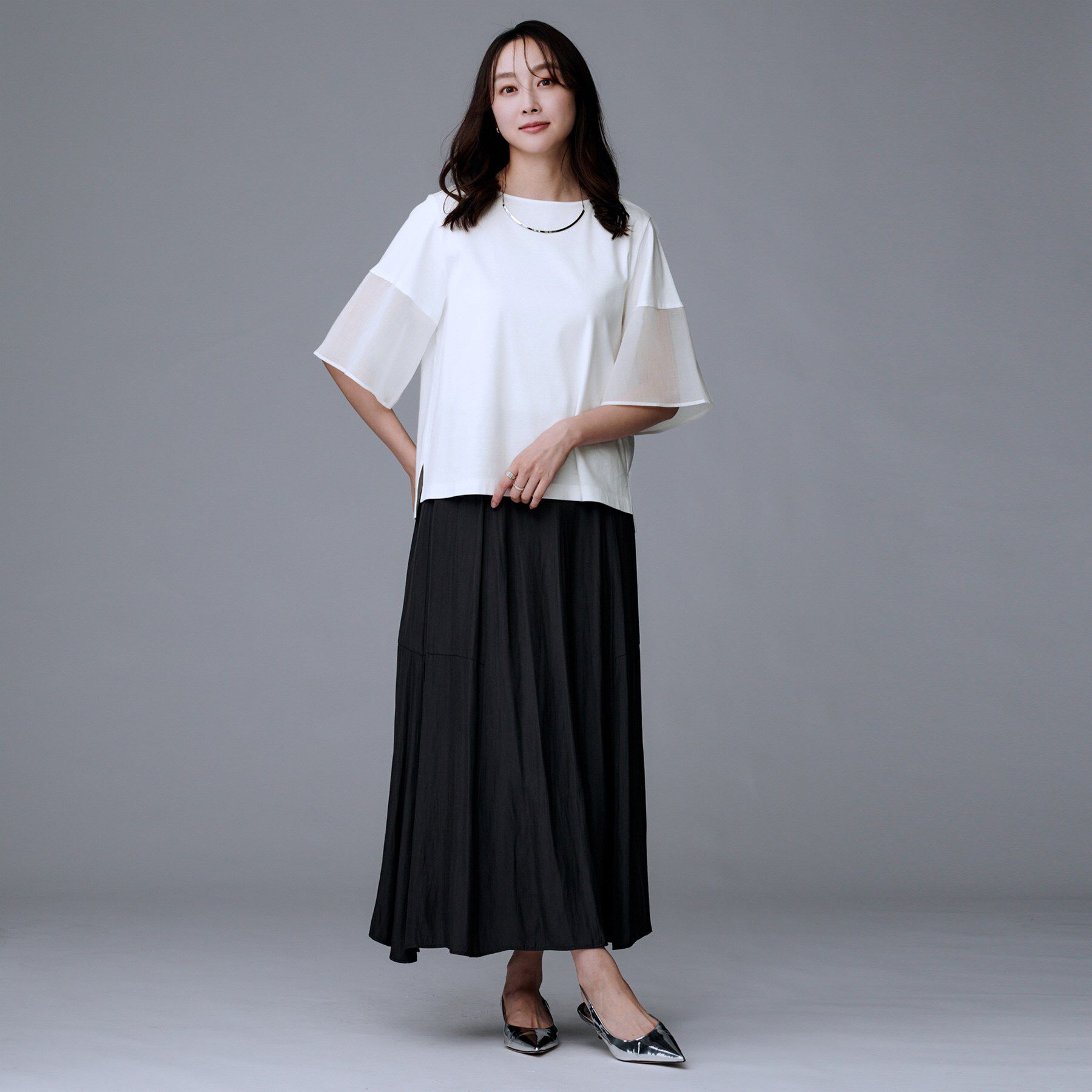 UNTITLED「【洗える/五分袖】シアースリーブ プルオーバー」|Tシャツ・カットソー|