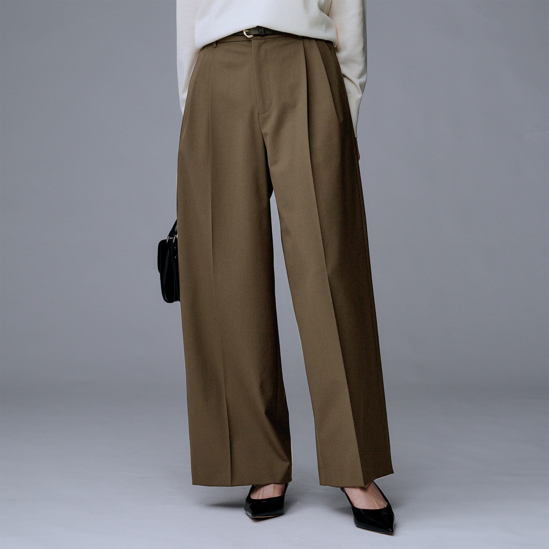 UNTITLED「【洗える/ウエスト後ろゴム】ウール混　タックワイドパンツ」|その他|