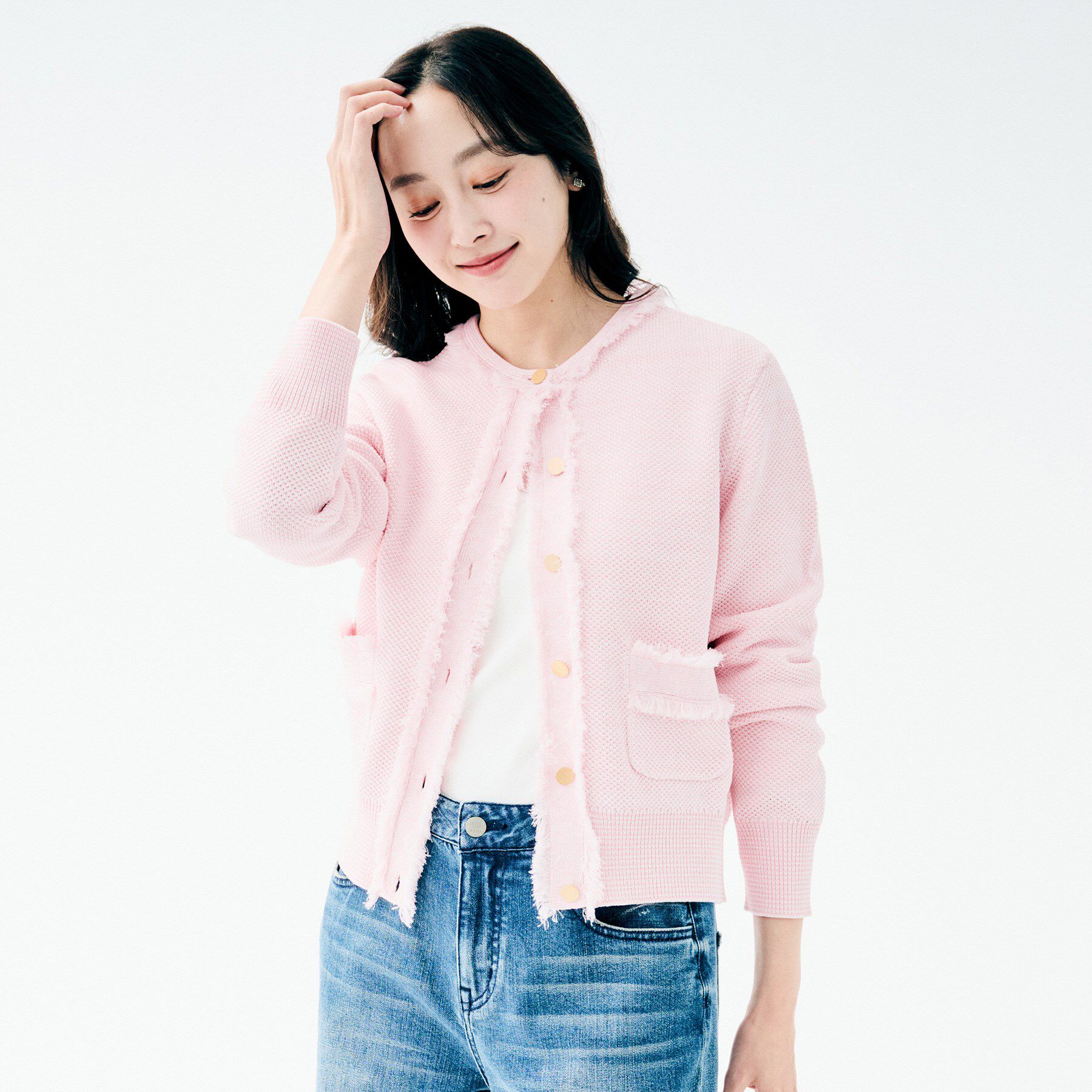 UNTITLED「【洗える/ジャケット風】ツイードニットカーディガン」|カーディガン|