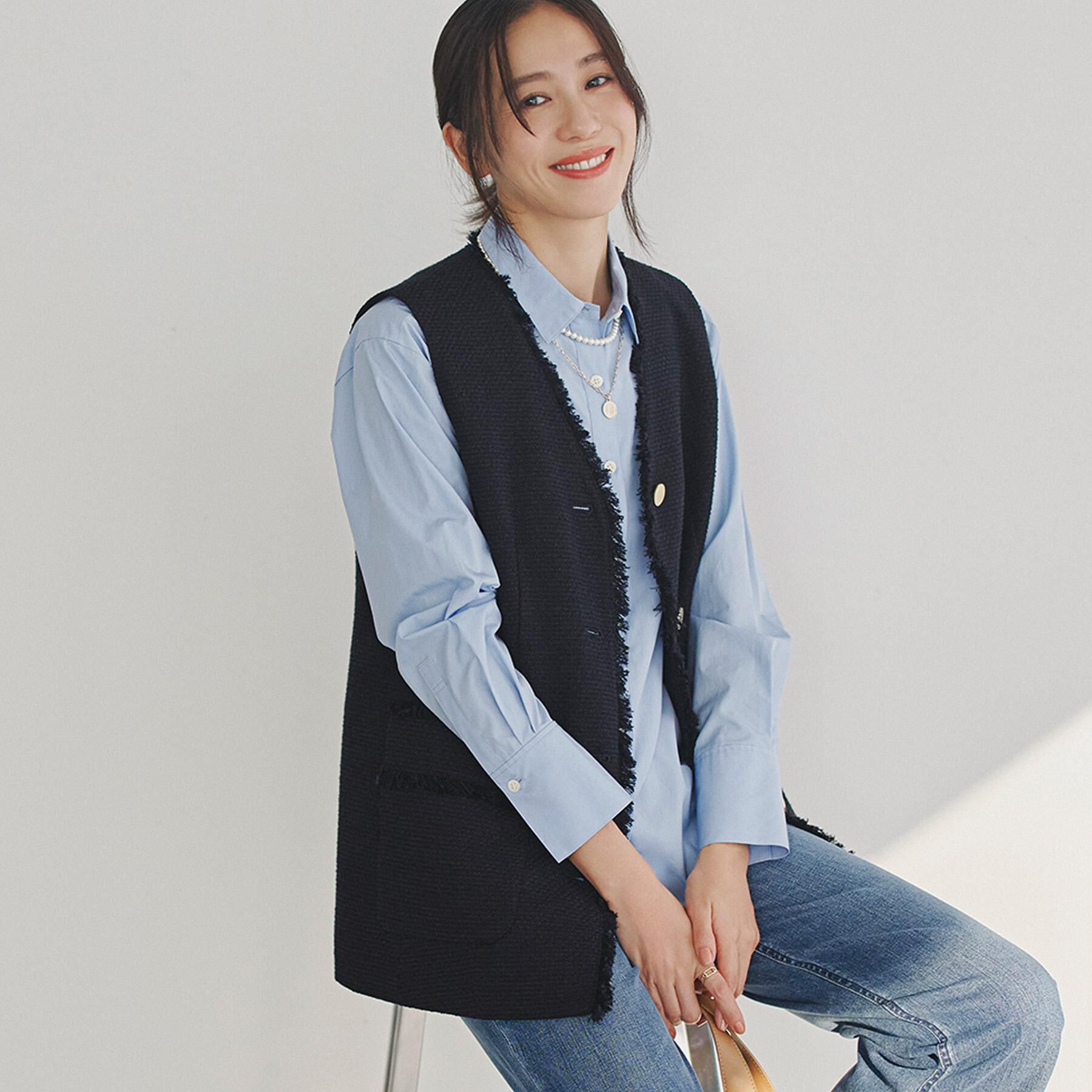 UNTITLED「【オンオフ使える】スラブツイード ジレ」|ベスト・ジレ|ネイビー(494)