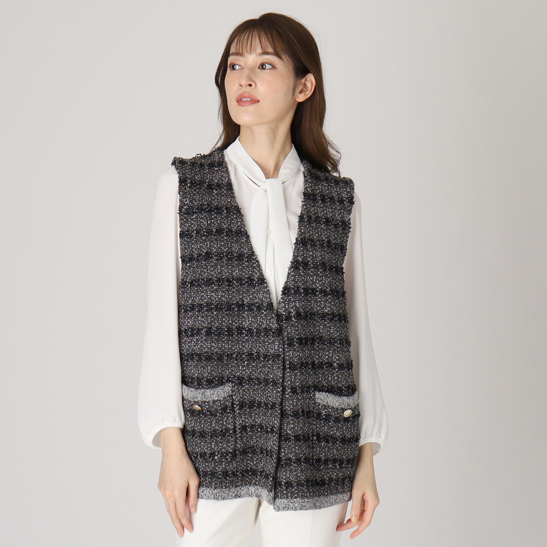 COUP DE CHANCE「【洗える】ツイード柄ニットジレ」|ベスト・ジレ|