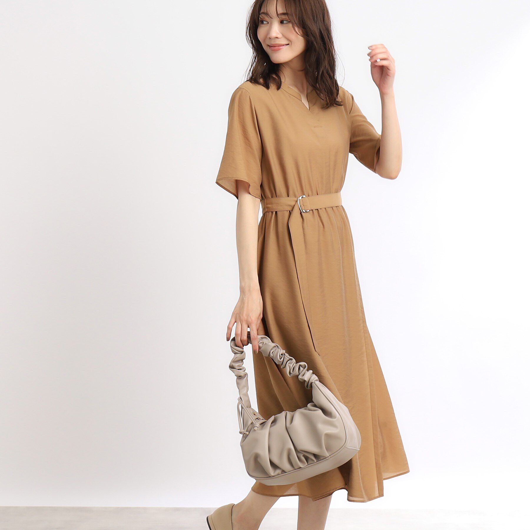 Reflect「【SALE／洗える／サッシュベルト付き】ラップ風デザインワンピース」|ワンピース|