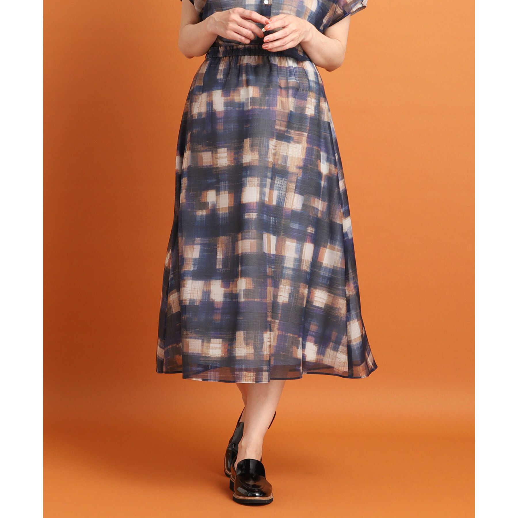 Reflect「【マシンウォッシュ可／ウエスト総ゴム／セットアップ可能】シアーチェックスカート」|スカート|