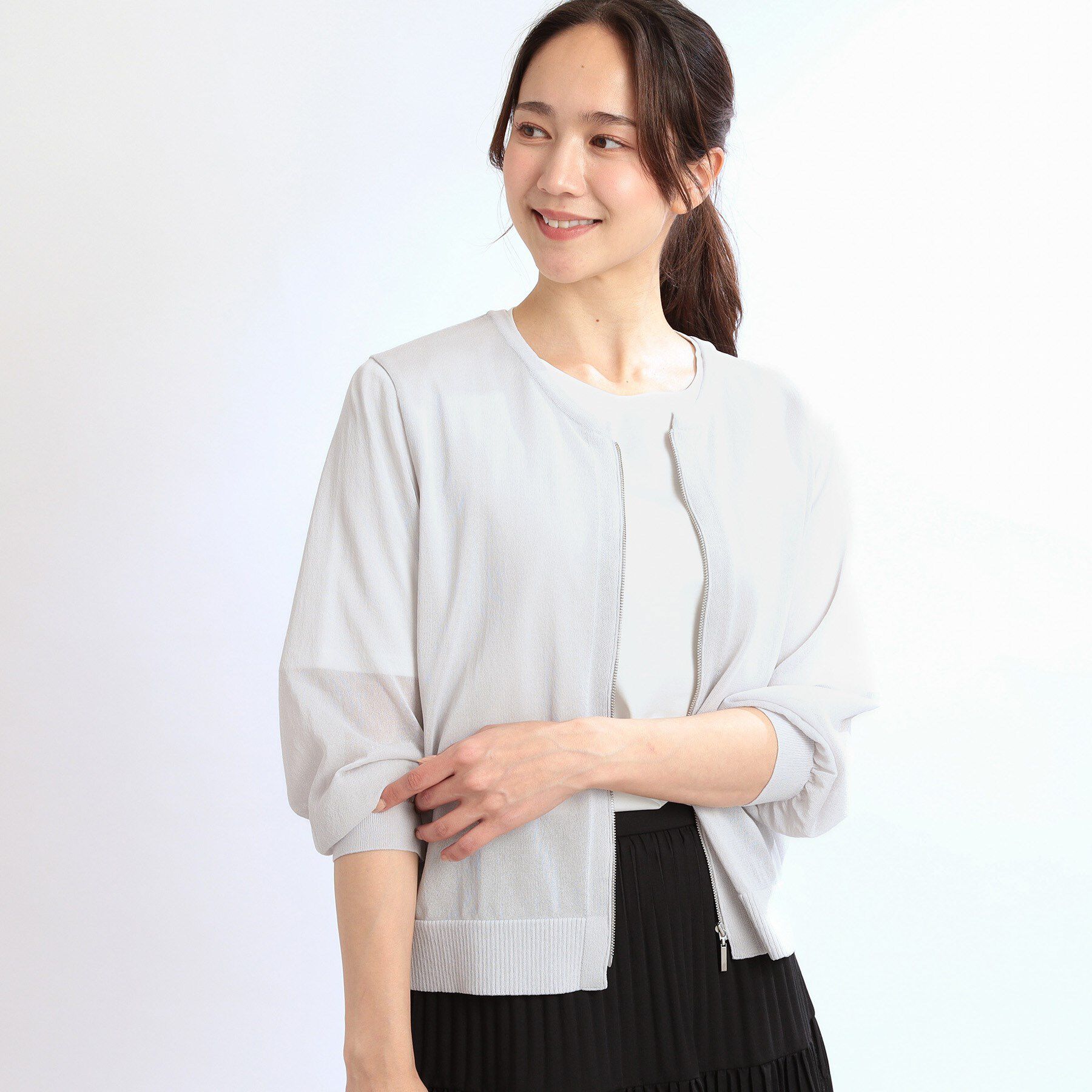 Reflect「【手洗い可】ジップアップニットカーディガン」|カーディガン|ライトグレー(011