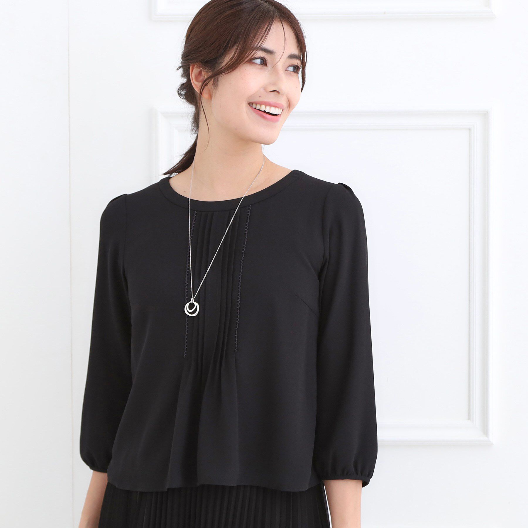 Reflect「【フォーマル／入卒／お仕事に◎】ピンタック&times;スカラレースブラウス」|シャツ・ブラウス|ブラック(019)