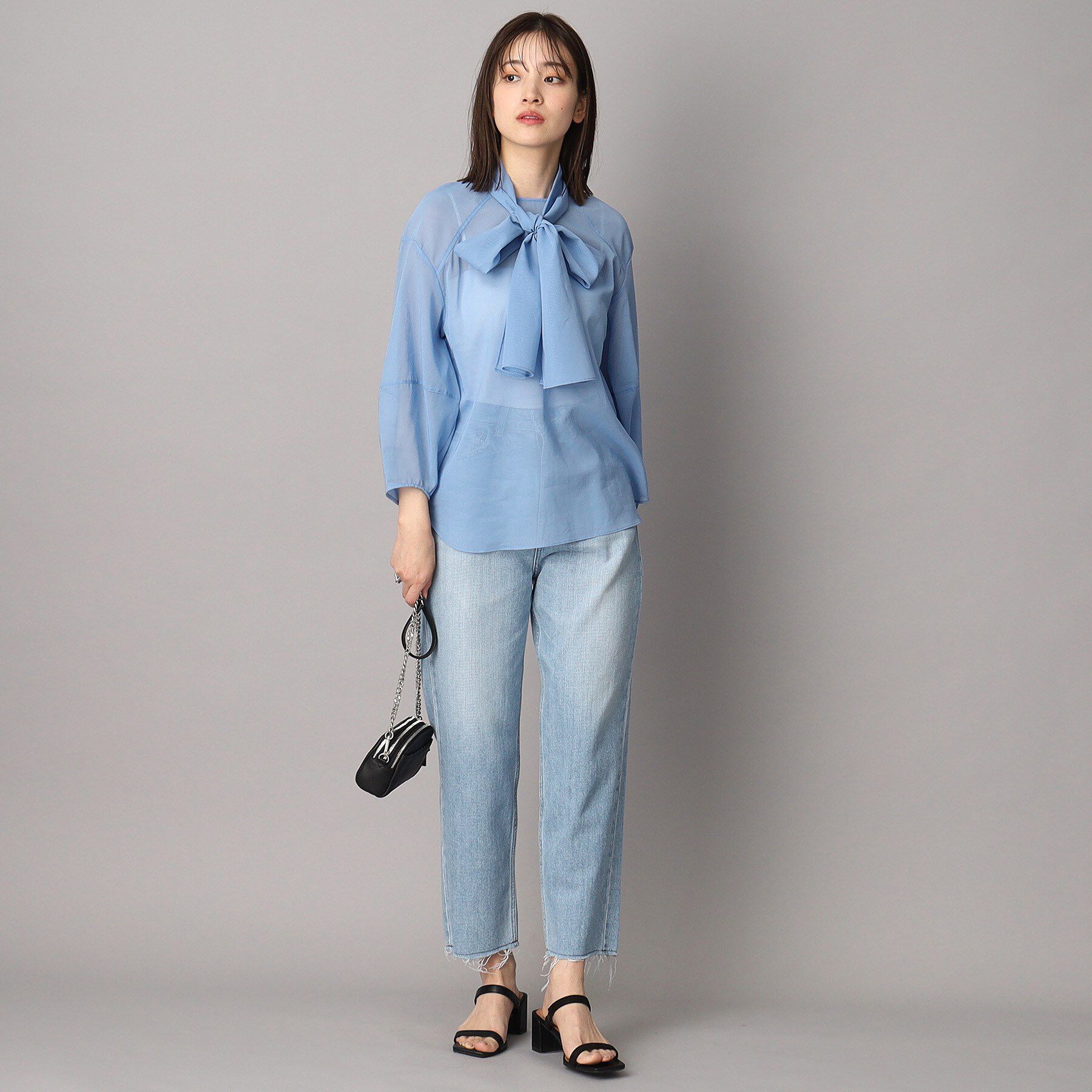 DRESSTERIOR「【2WAY/清涼感】袖ボリュームシア―ボウタイブラウス」|シャツ・ブラウス|