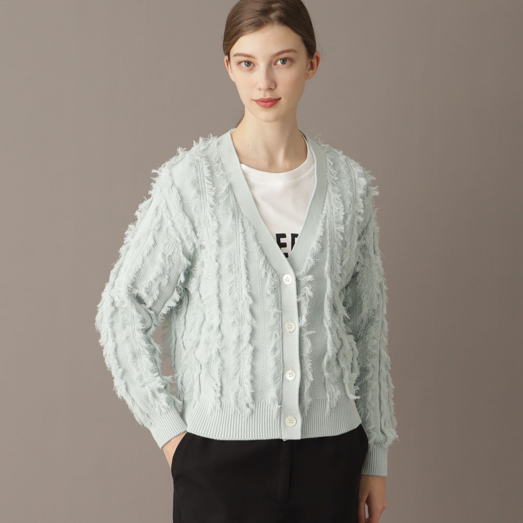 DRESSTERIOR「【Vネック/清涼感】コットンフリンジニットカーデ」|カーディガン|