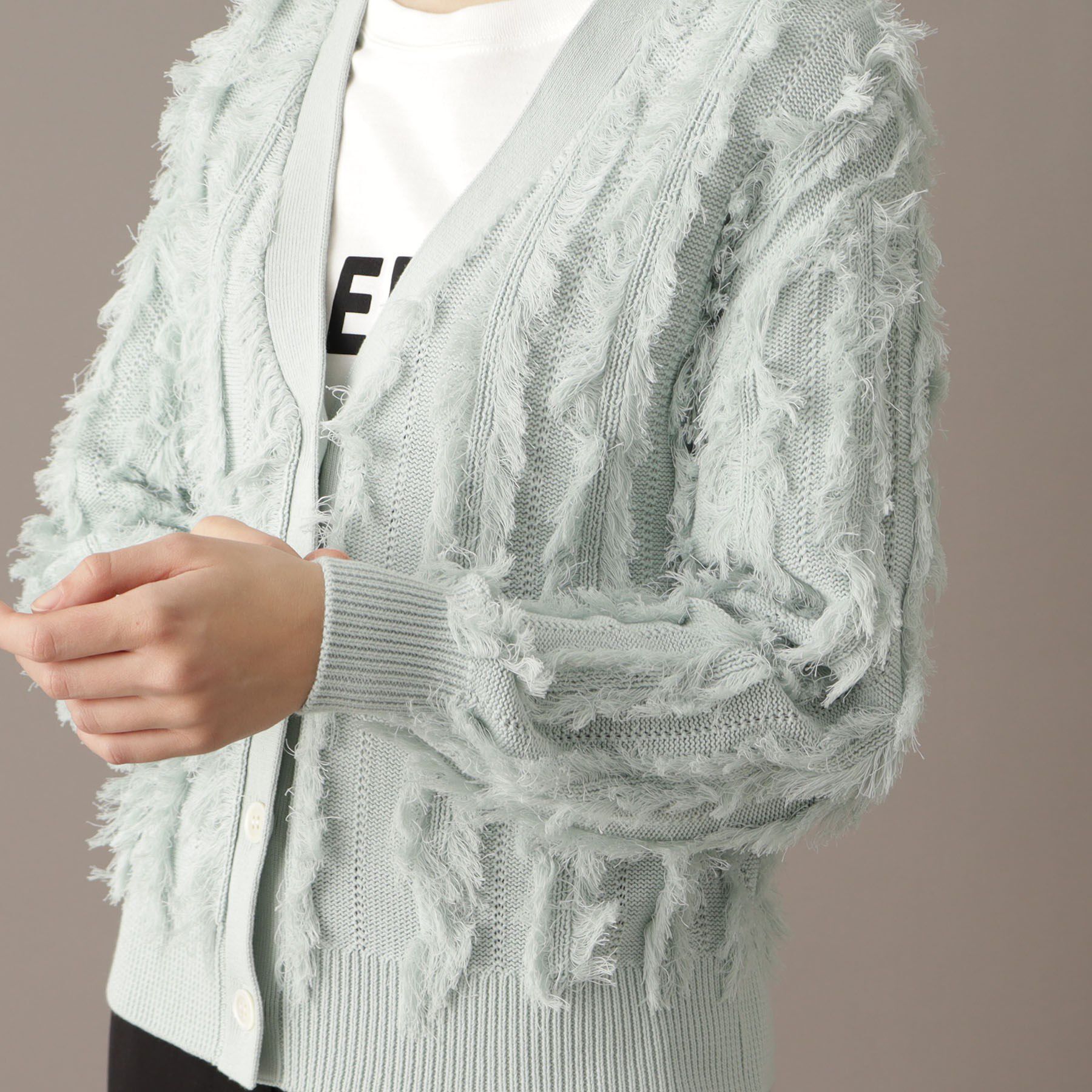 DRESSTERIOR「【Vネック/清涼感】コットンフリンジニットカーデ」|カーディガン|