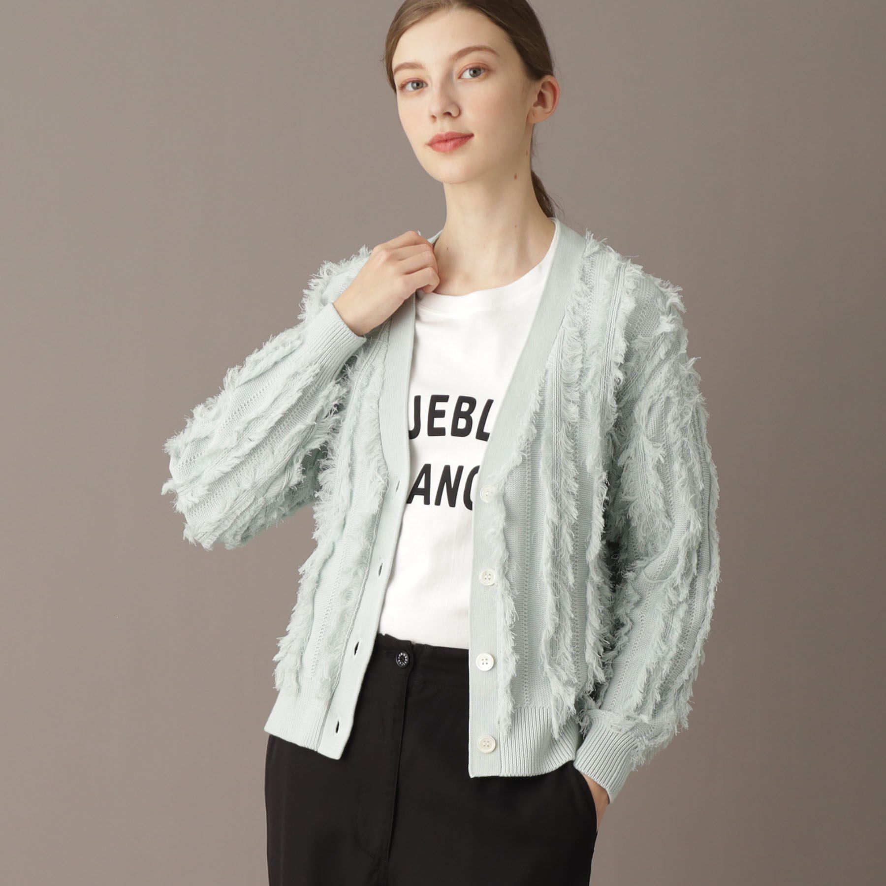 DRESSTERIOR「【Vネック/清涼感】コットンフリンジニットカーデ」|カーディガン|