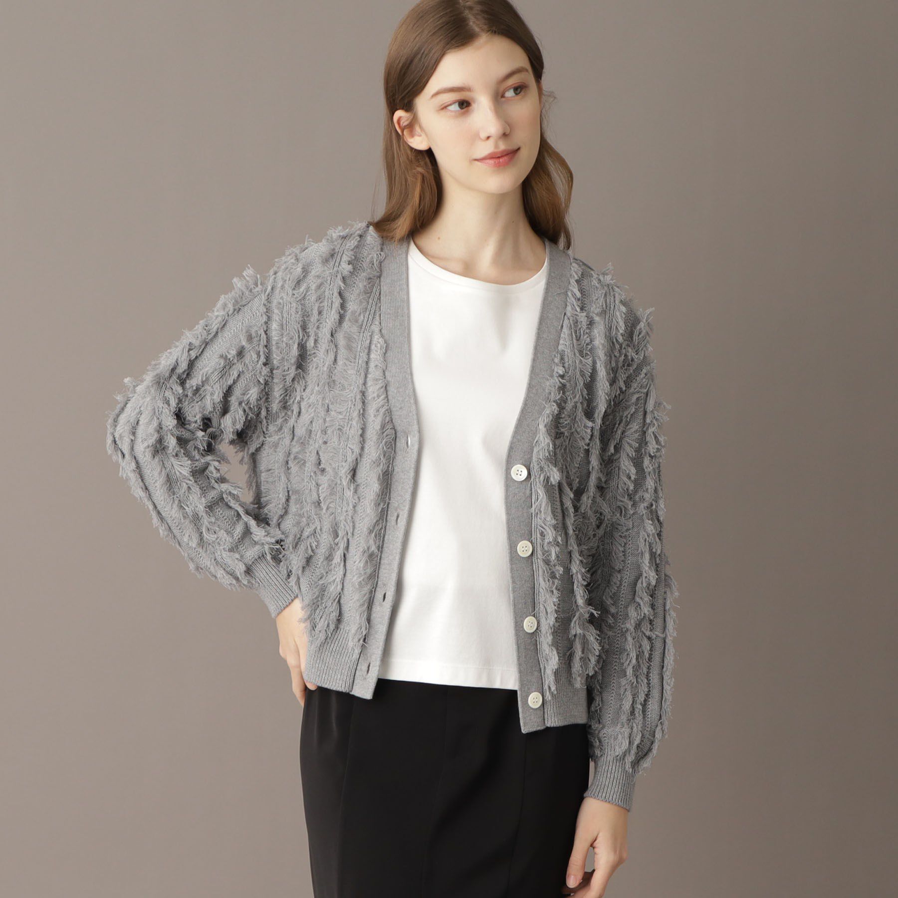 DRESSTERIOR「【Vネック/清涼感】コットンフリンジニットカーデ」|カーディガン|