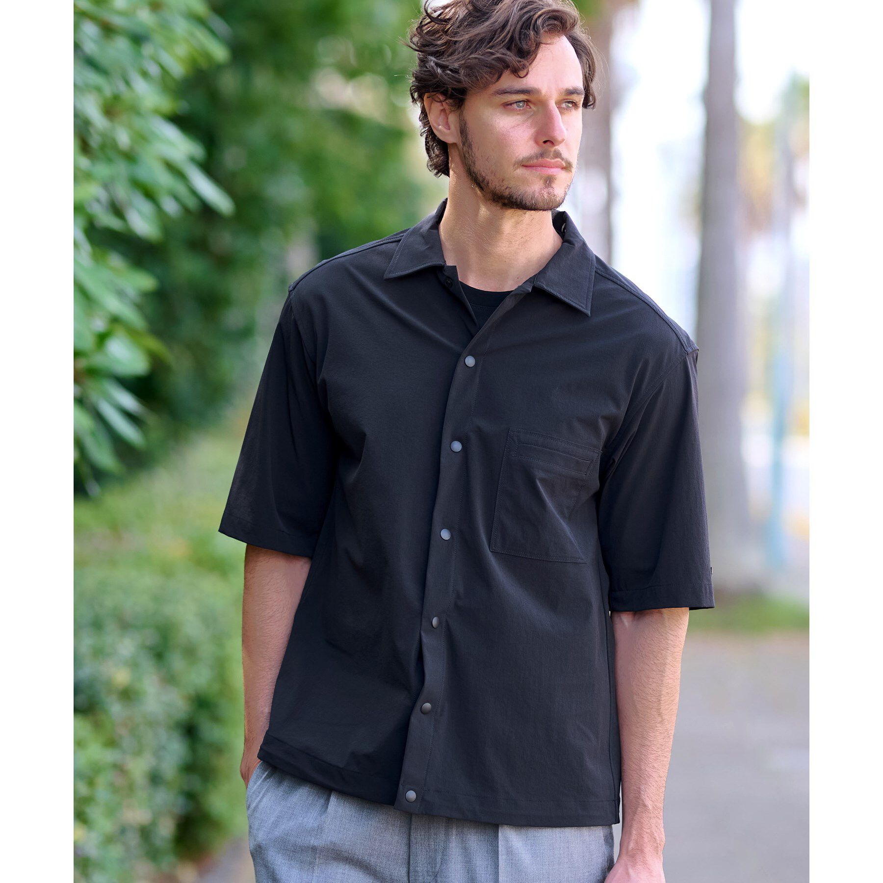 DRESSTERIOR「【セットアップ可】ライトクロス 2WAYストレッチシャツ」|シャツ・ブラウス|ブラック(019)