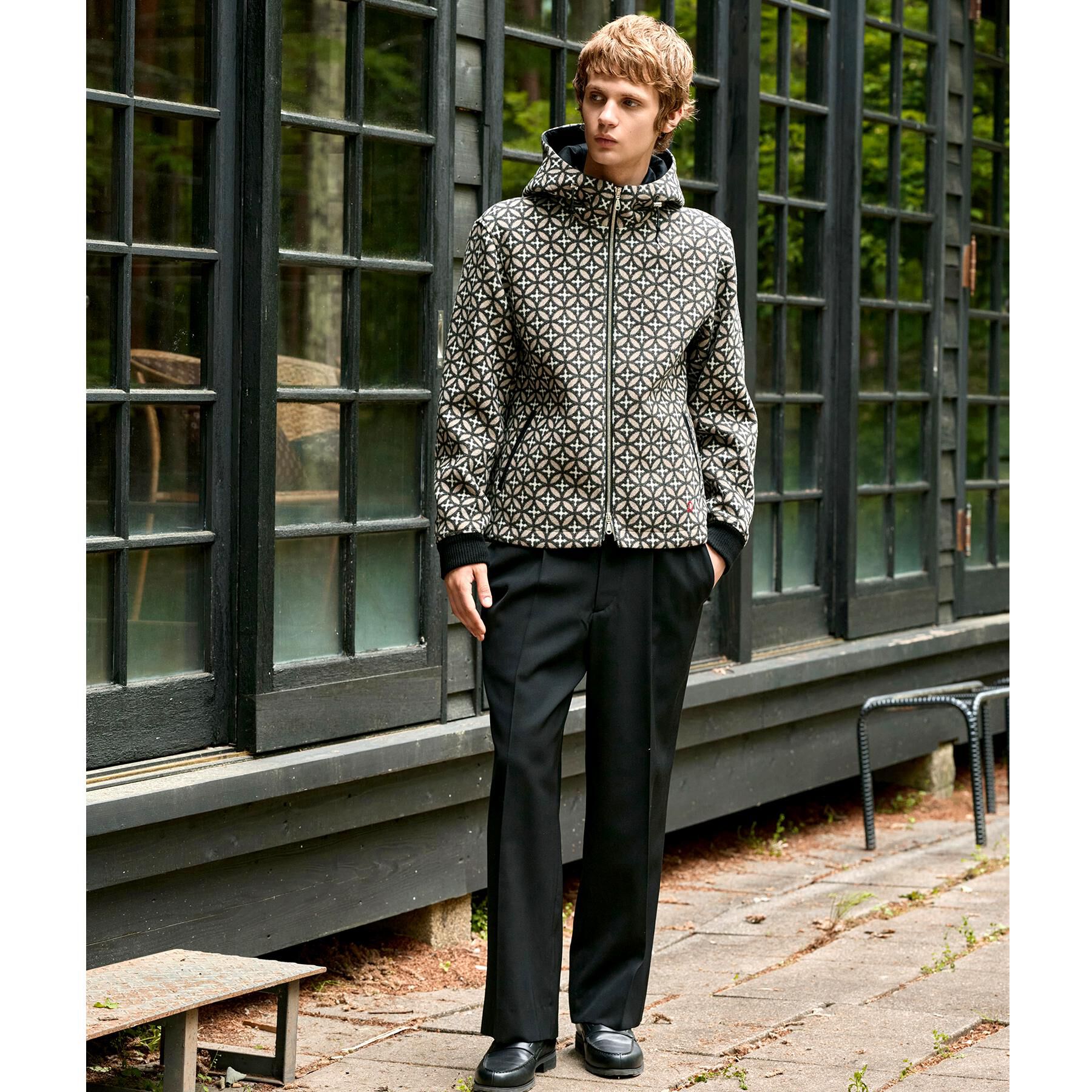 DRESSTERIOR「オーバーラップサークル ウールジャカードパーカー」|ブルゾン・スタジャン|