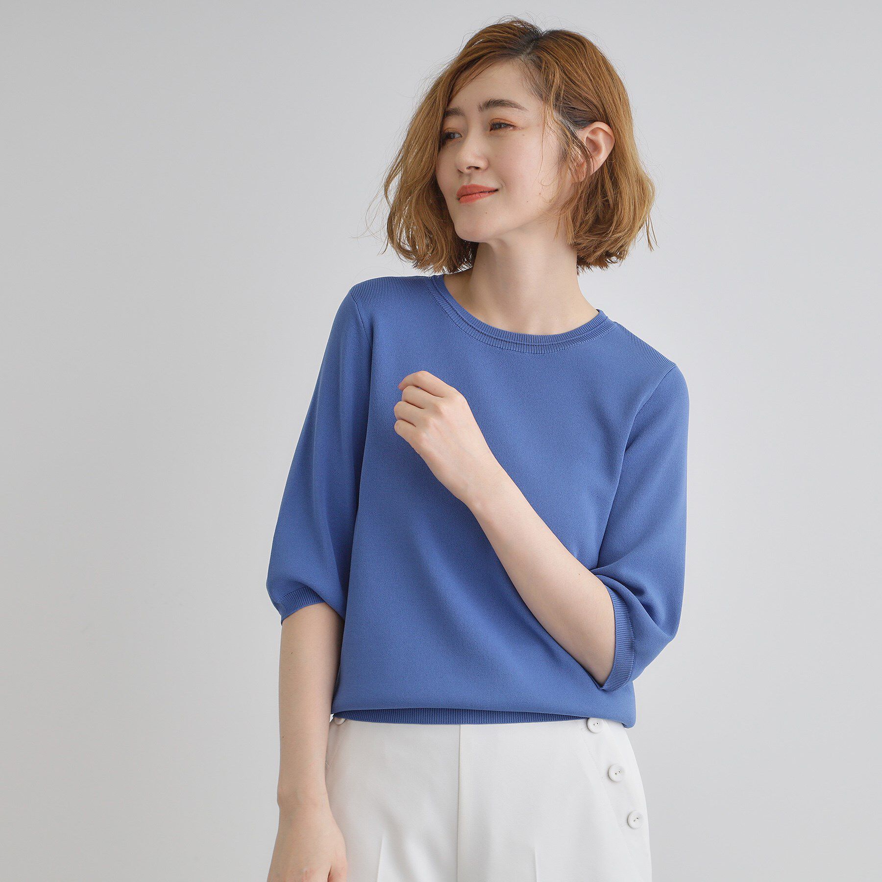 grove「ひんやり多機能・やわらかドライタッチ五分袖プルオーバー」|ニット・セーター|