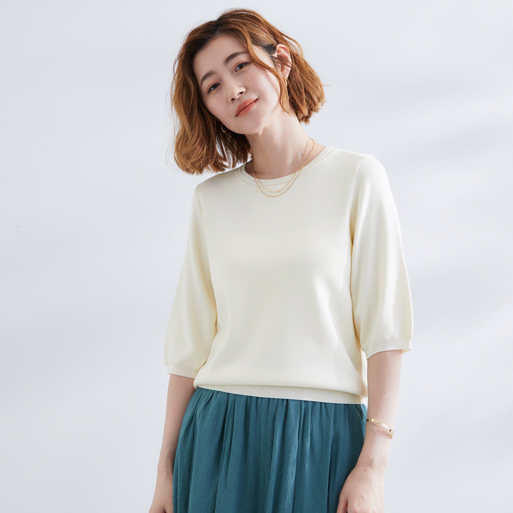 grove「ひんやり多機能・やわらかドライタッチ五分袖プルオーバー」|ニット・セーター|