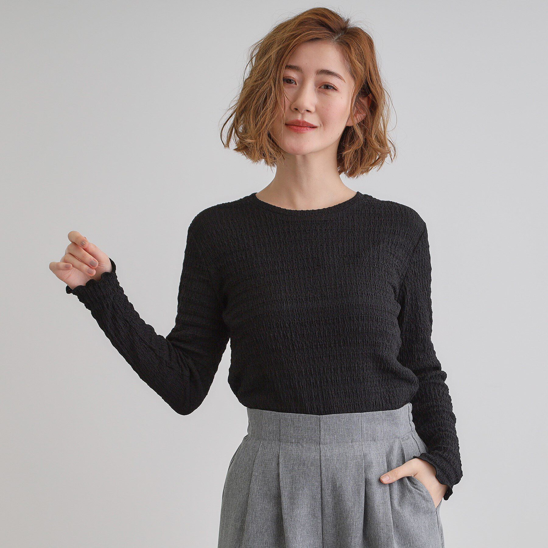 grove「シャーリング風ジャカードクルーネックプルオーバー」|Tシャツ・カットソー|