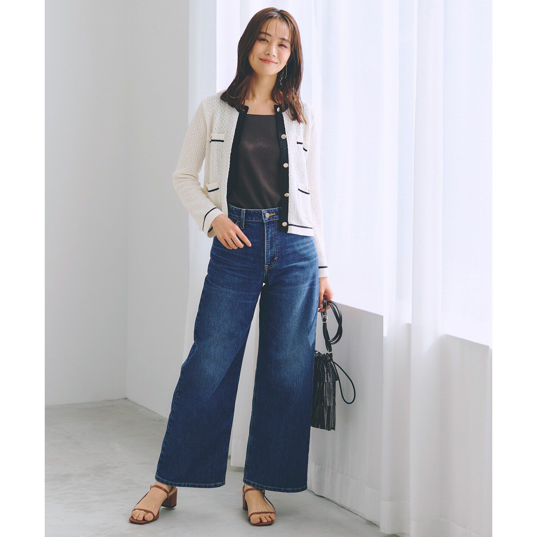 grove「バイカラーニットジャケット」|カーディガン|