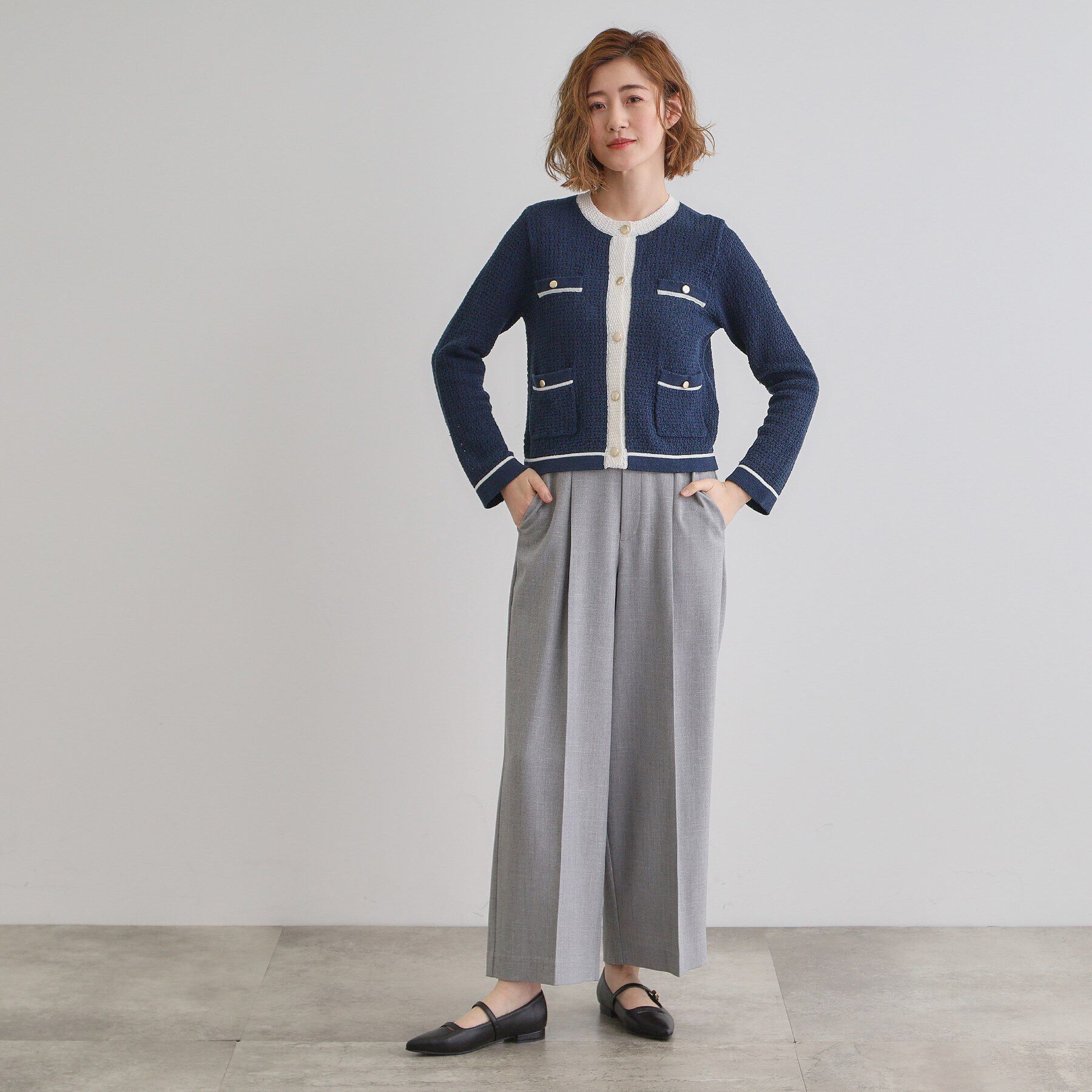 grove「バイカラーニットジャケット」|カーディガン|