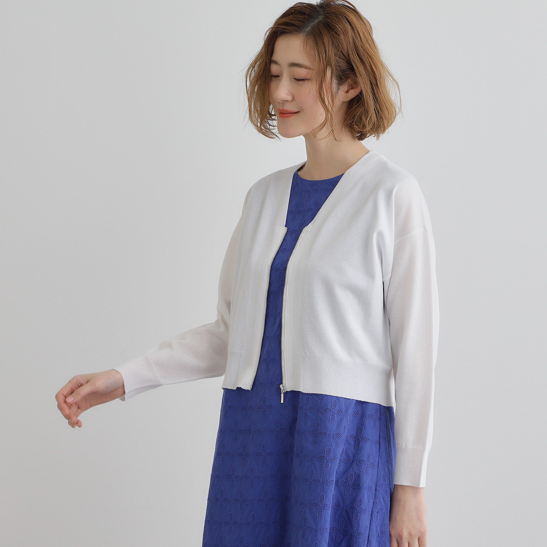 grove「【洗える】シアーニットジップカーディガン」|カーディガン|