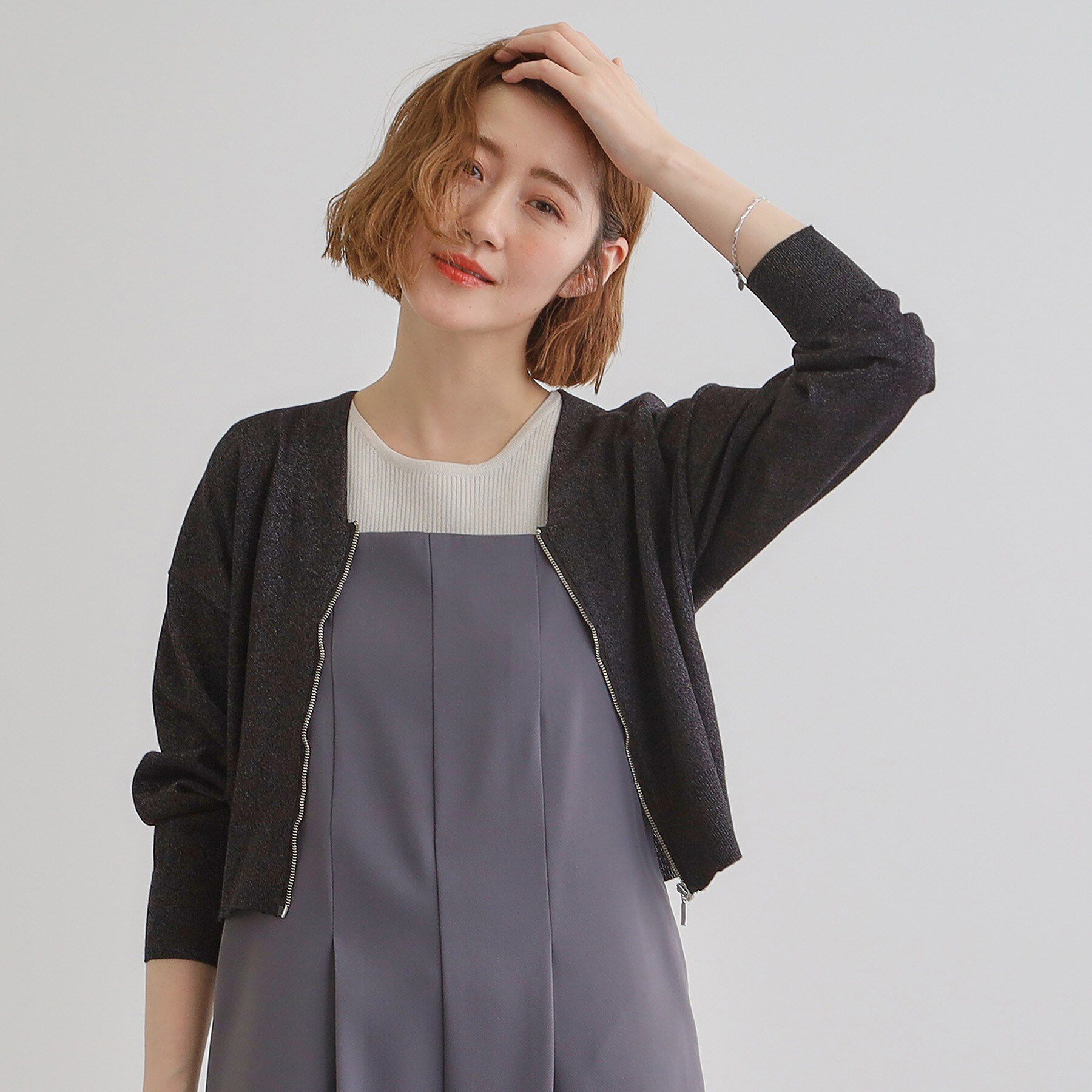 grove「【洗える】シアーニットジップカーディガン」|カーディガン|ブラック(019)