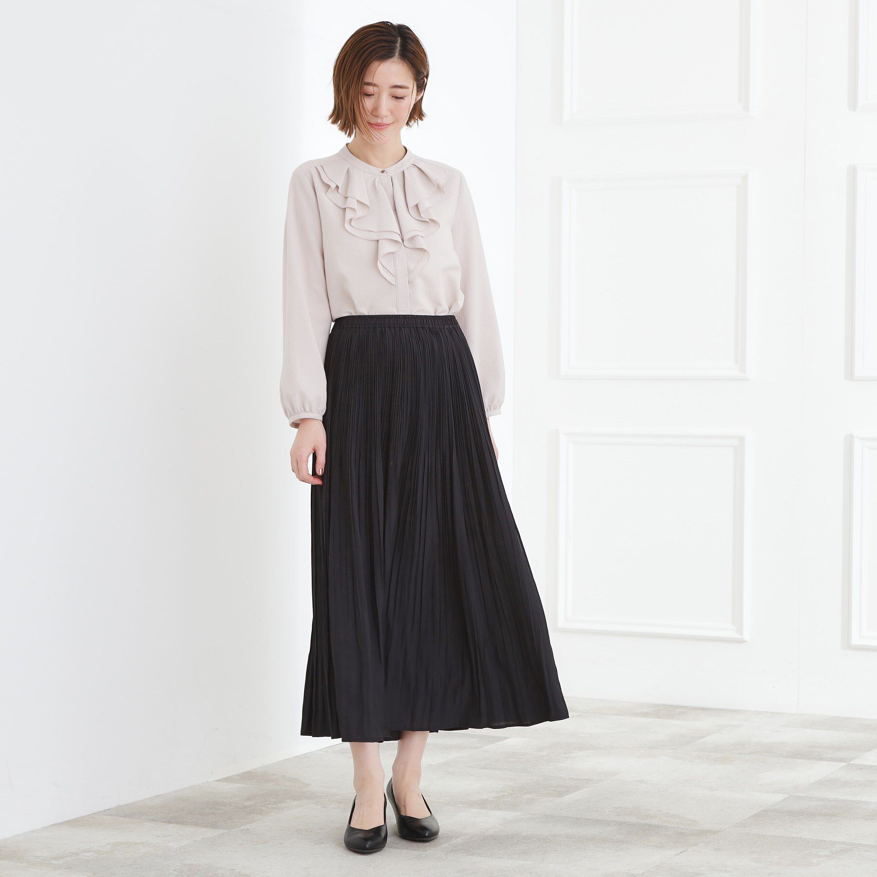 grove「【選べる着丈/ウエストゴム】ヴィンテージサテンプリーツスカート【手洗いOK】」|スカート|