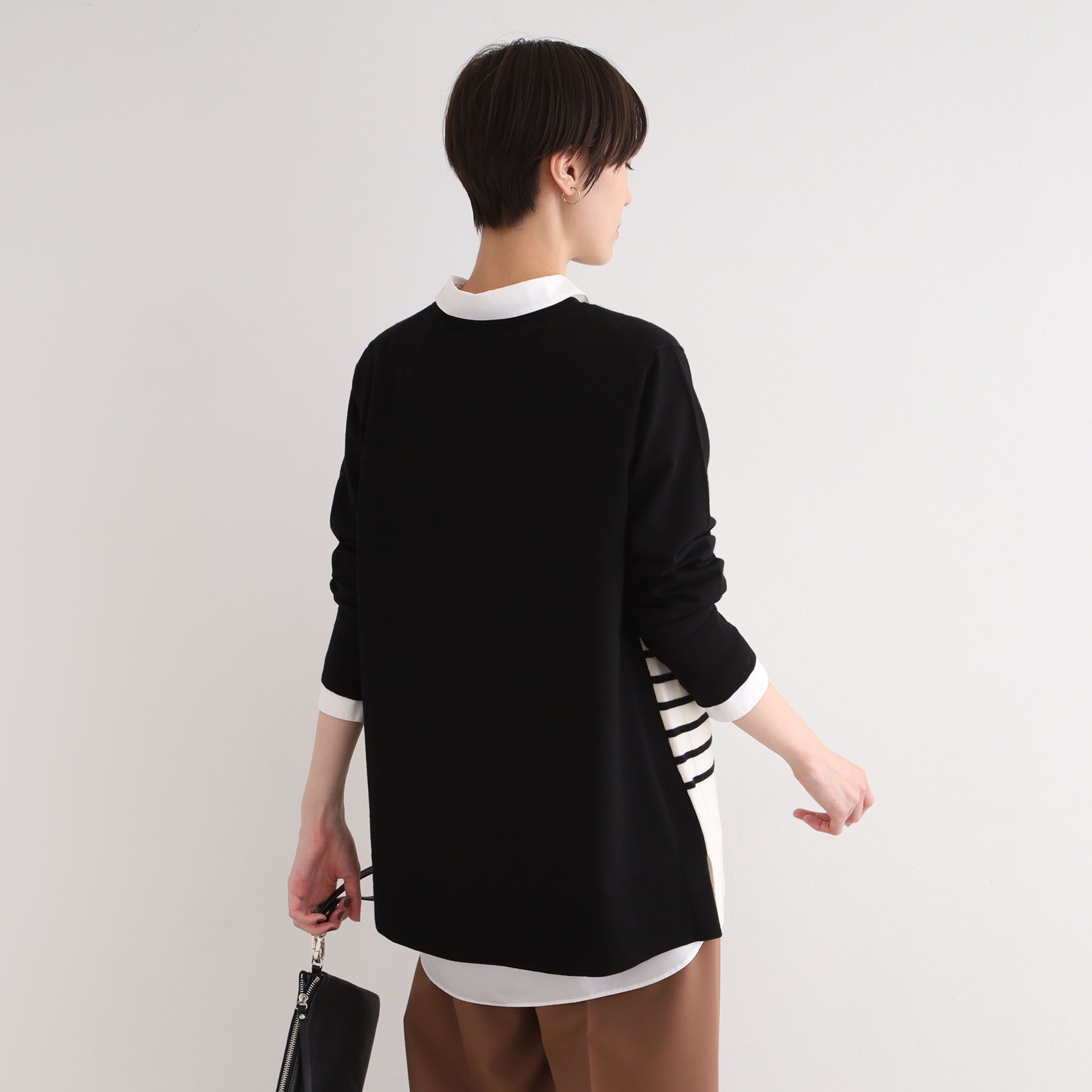 INDIVI「【洗える／チュニック丈／ボーダー柄】スリットデザインVネックニット」|ニット・セーター|