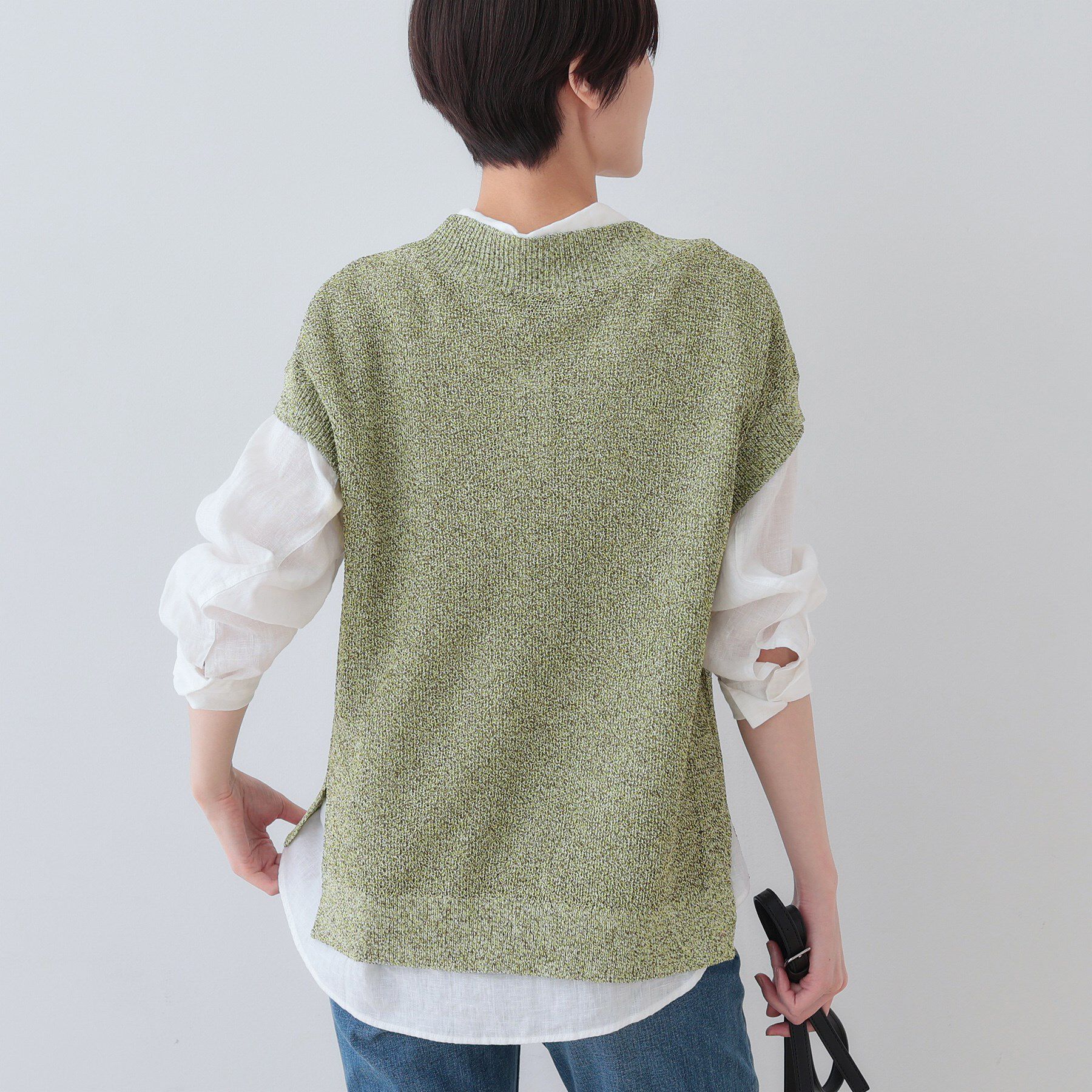 INDIVI「【和紙混素材】フレンチスリーブミックスカラーニット」|ニット・セーター|