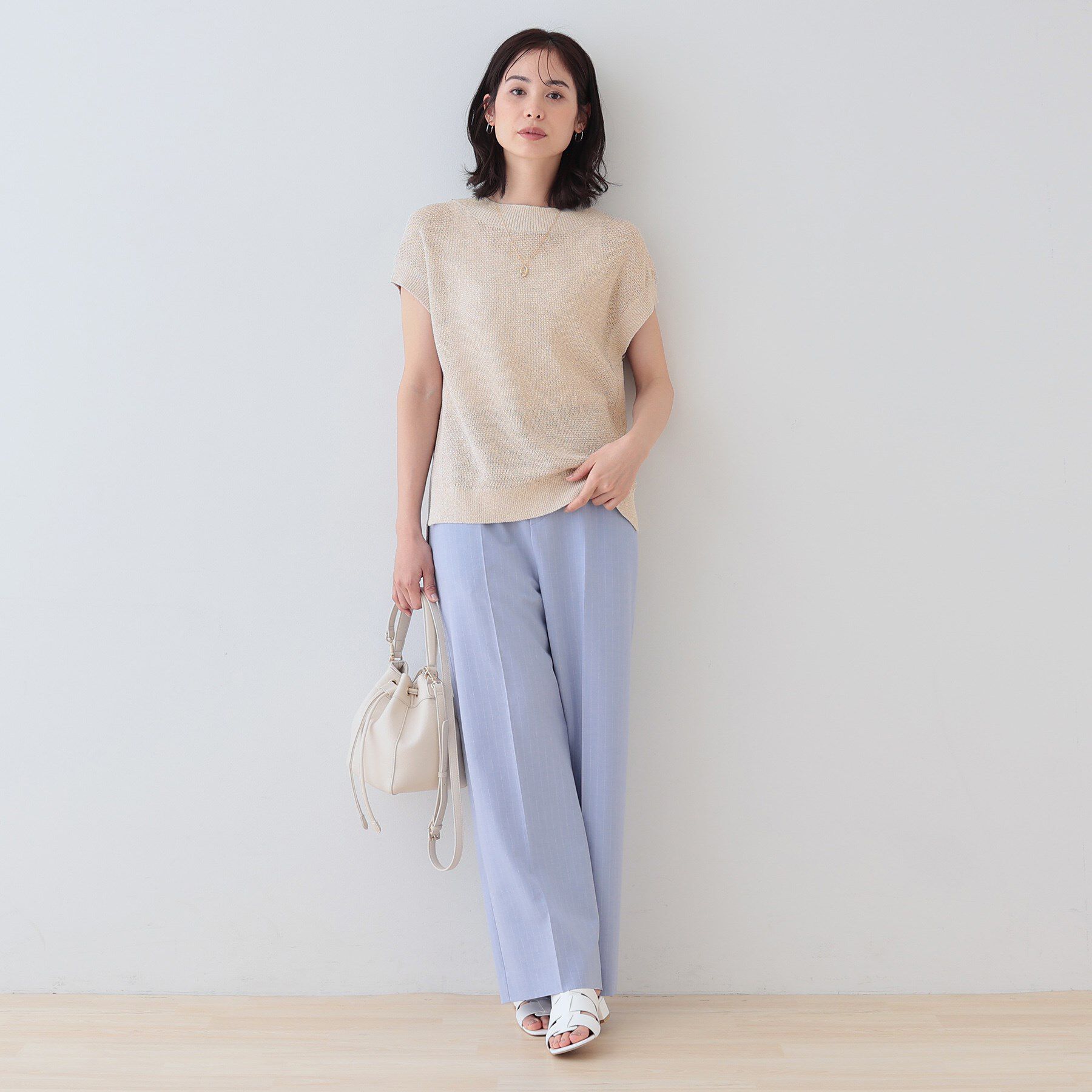 INDIVI「【和紙混素材】フレンチスリーブミックスカラーニット」|ニット・セーター|