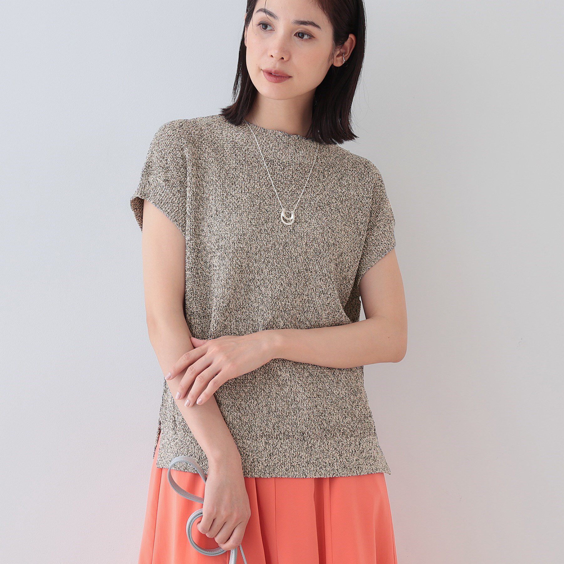 INDIVI「【和紙混素材】フレンチスリーブミックスカラーニット」|ニット・セーター|