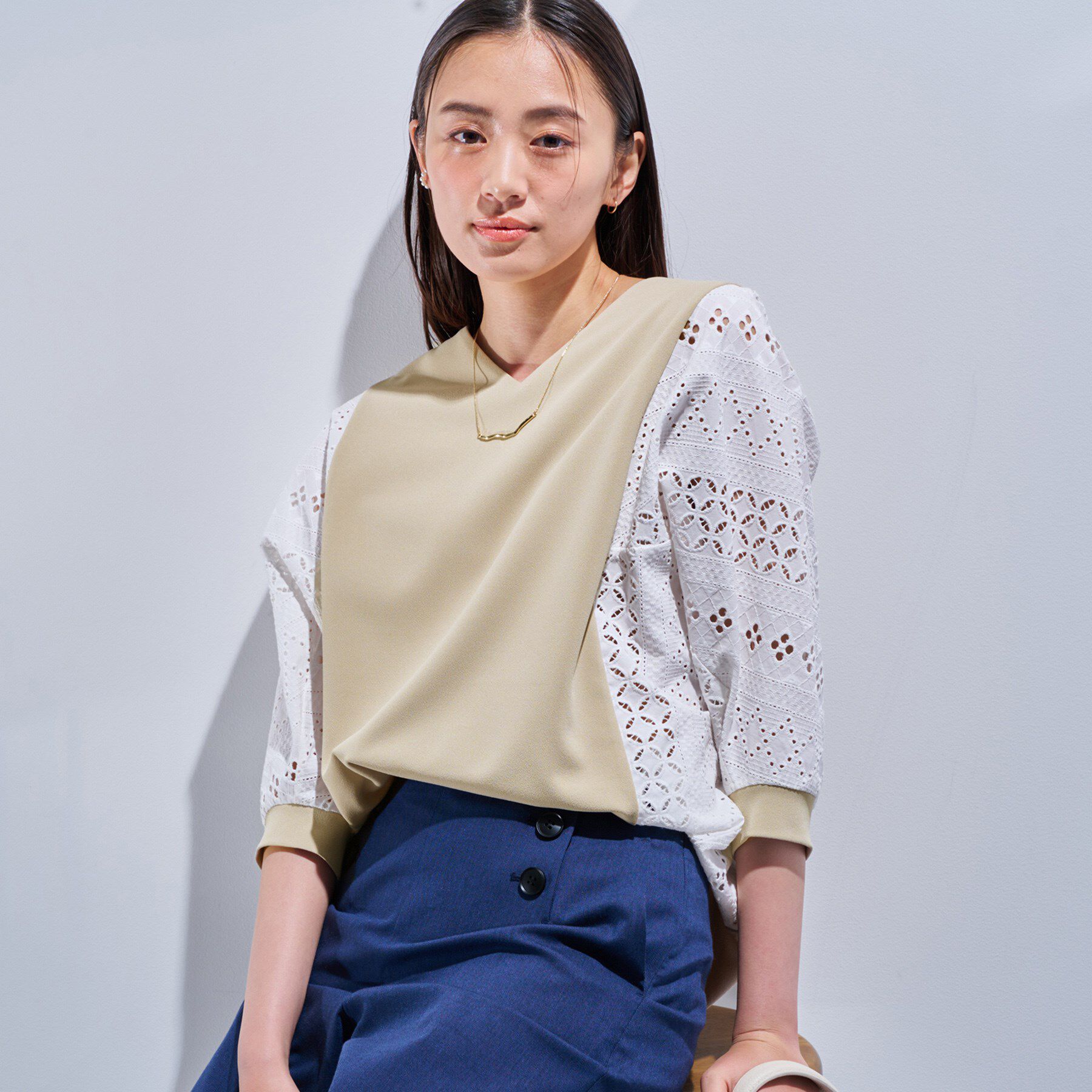 INDIVI「【洗える／体型カバー】レースコンビトップス」|Tシャツ・カットソー|