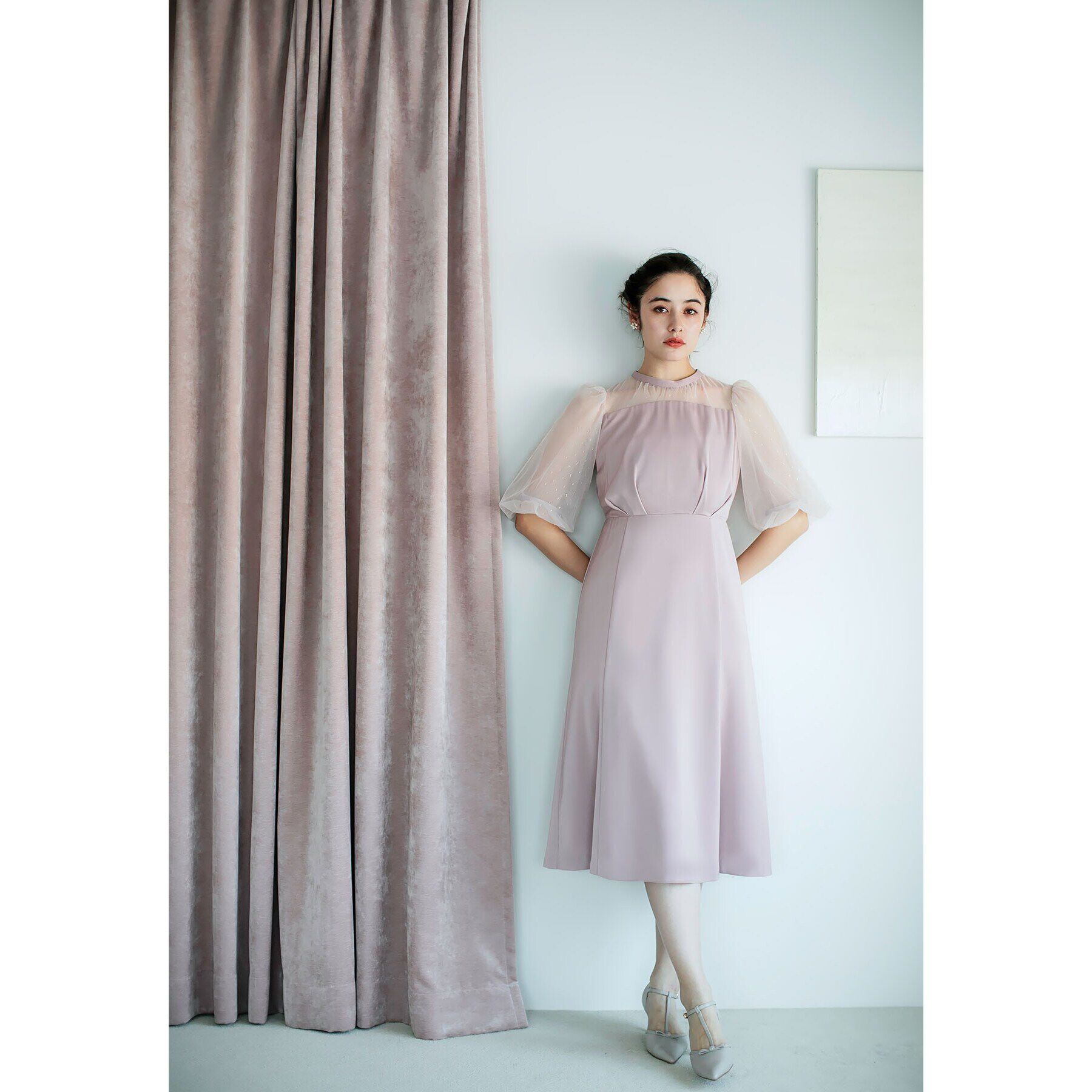 index「ドットチュールスリーブドッキングワンピース【洗濯機洗い可】」|ワンピース|