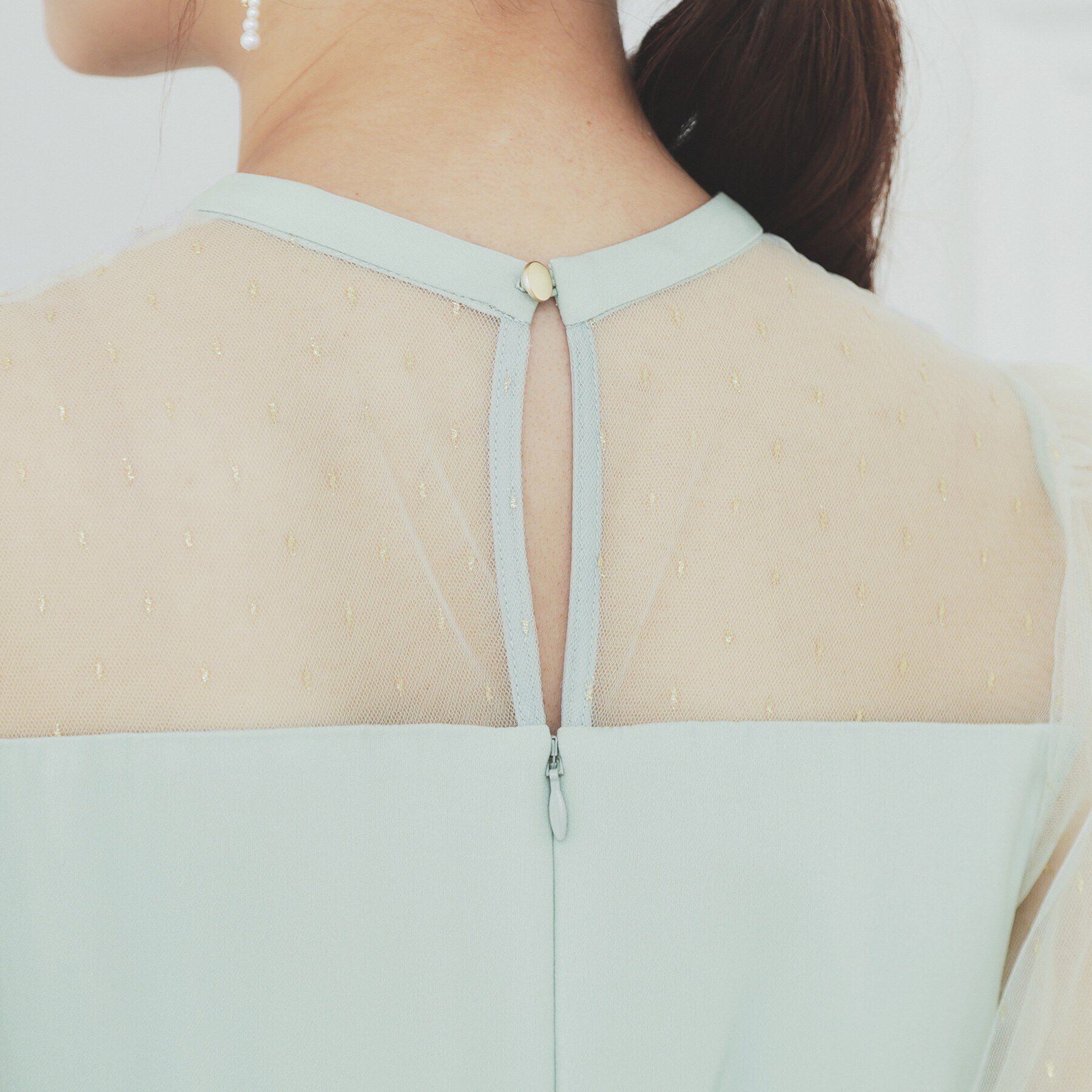 index「ドットチュールスリーブドッキングワンピース【洗濯機洗い可】」|ワンピース|