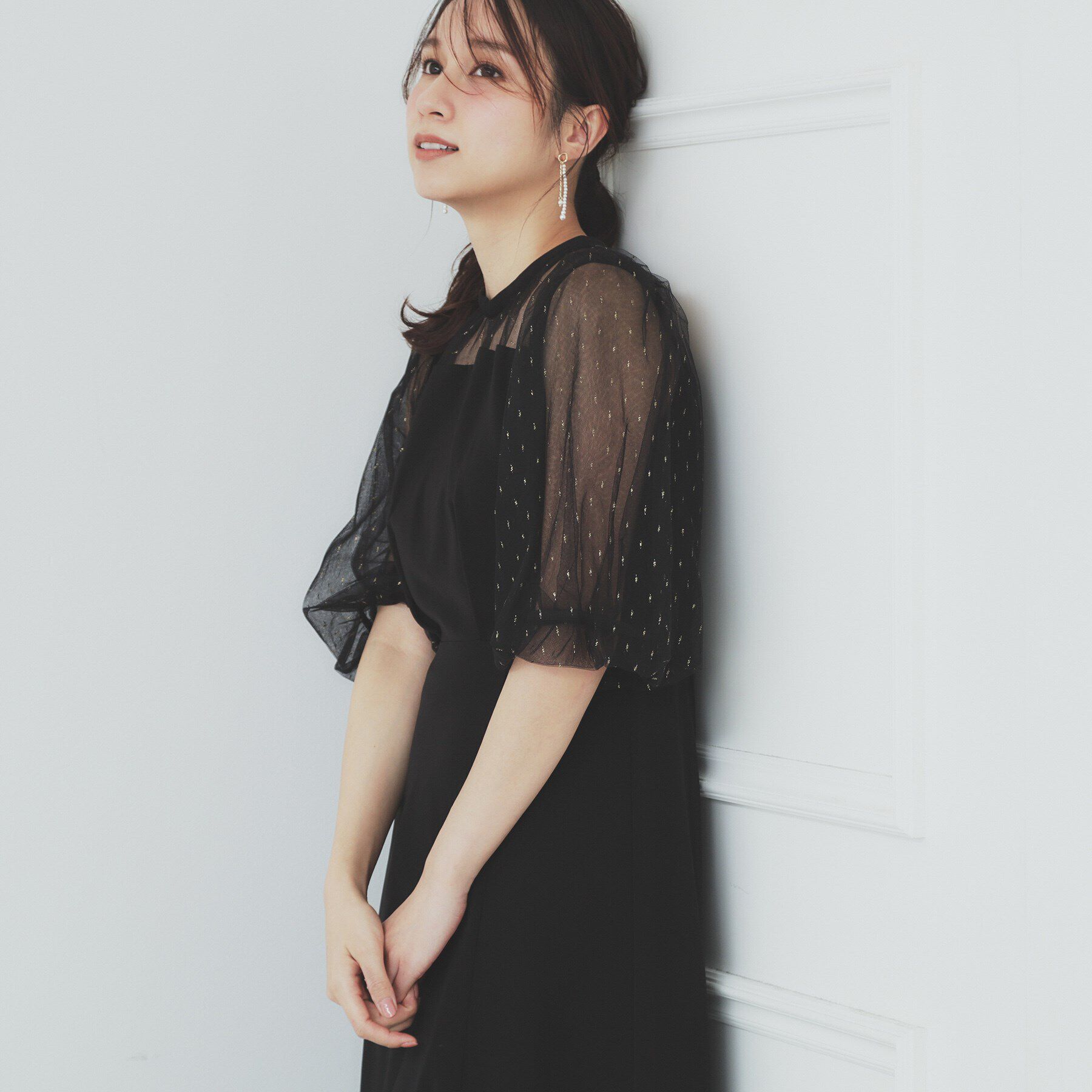 index「ドットチュールスリーブドッキングワンピース【洗濯機洗い可】」|ワンピース|