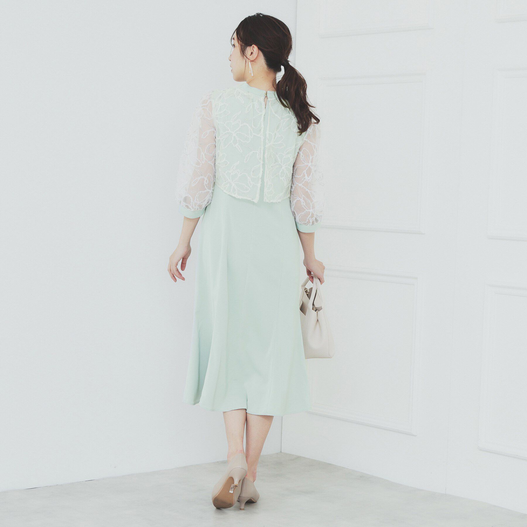 index「フラワーチュールドッキングフレアワンピース【洗濯機洗い可】」|ワンピース|