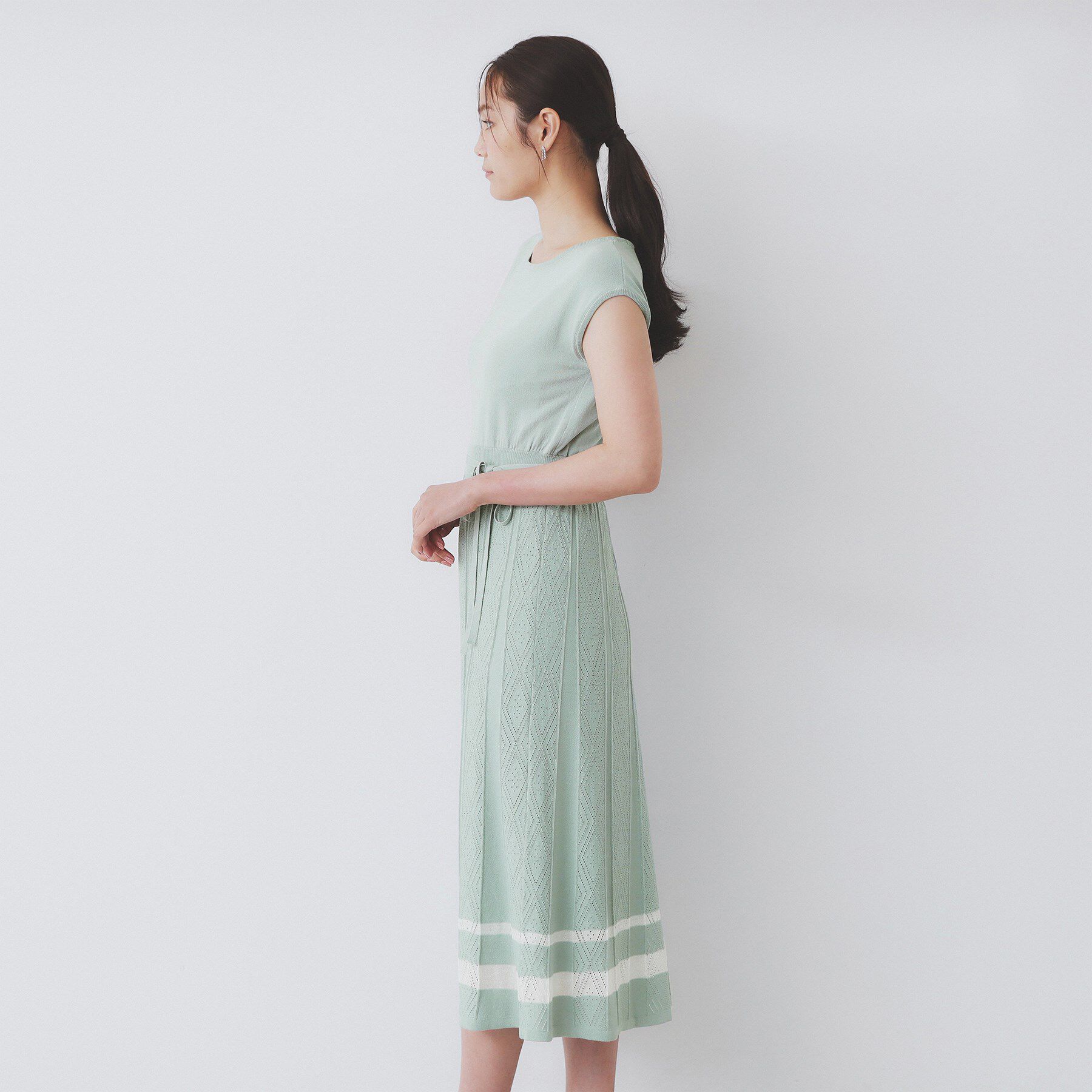 index「柄編みボーダーラインニットワンピース【洗濯機洗い可】」|ワンピース|