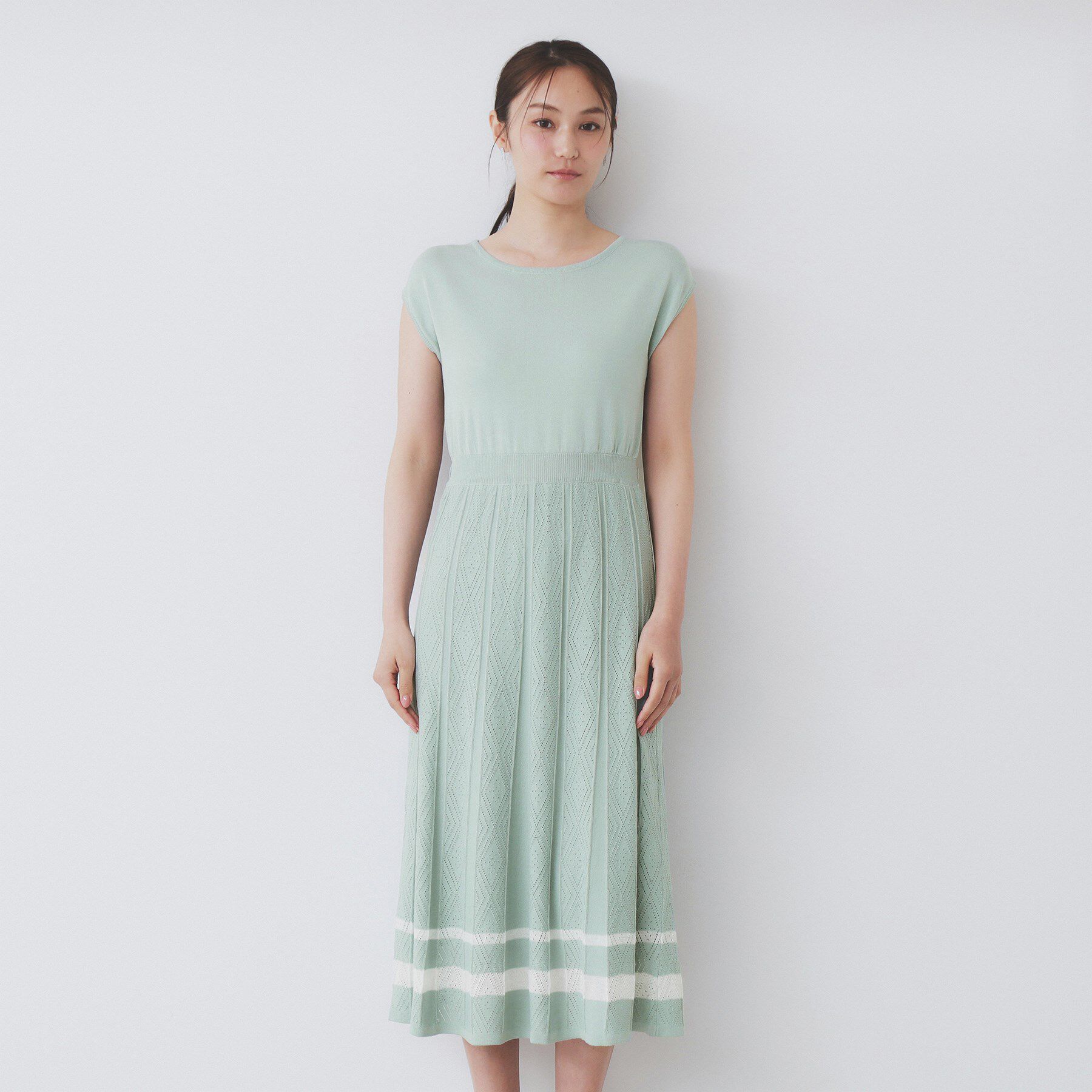 index「柄編みボーダーラインニットワンピース【洗濯機洗い可】」|ワンピース|