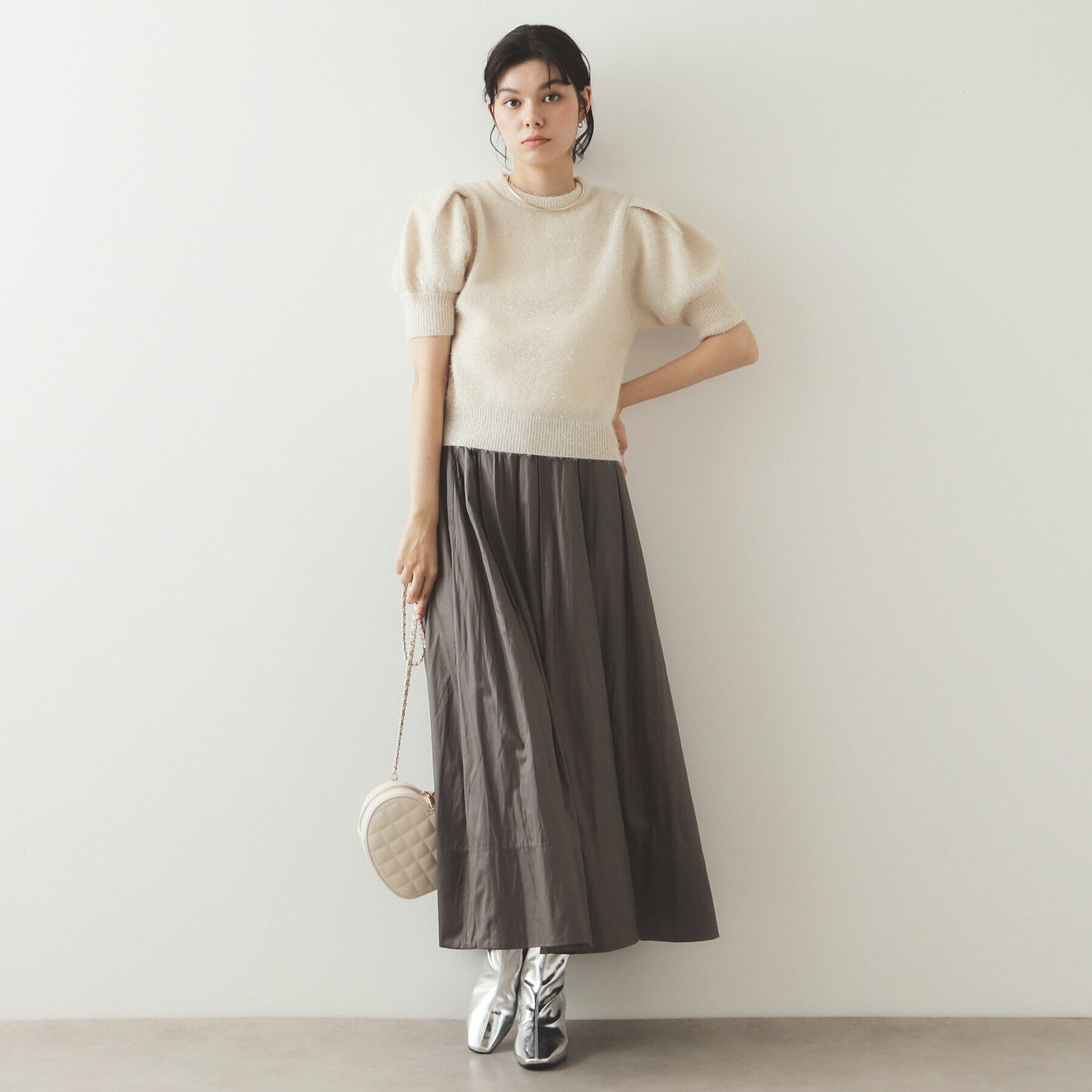 OPAQUE.CLIP「《andGIRL掲載》キラキラボリュームスリーブニット【洗濯機洗い可】」|ニット・セーター|