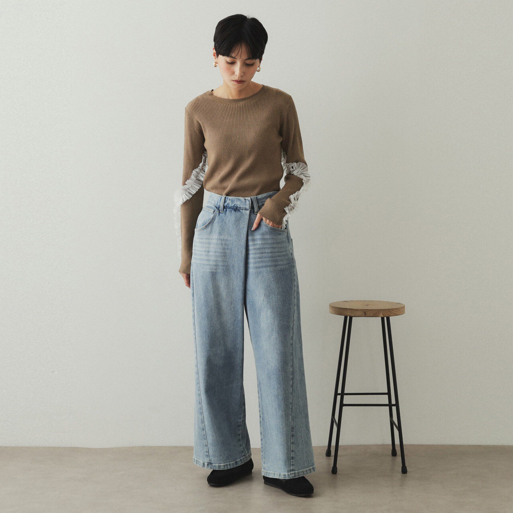 OPAQUE.CLIP「チュールフリルスリーブリブニット【洗濯機洗い可】」|ニット・セーター|