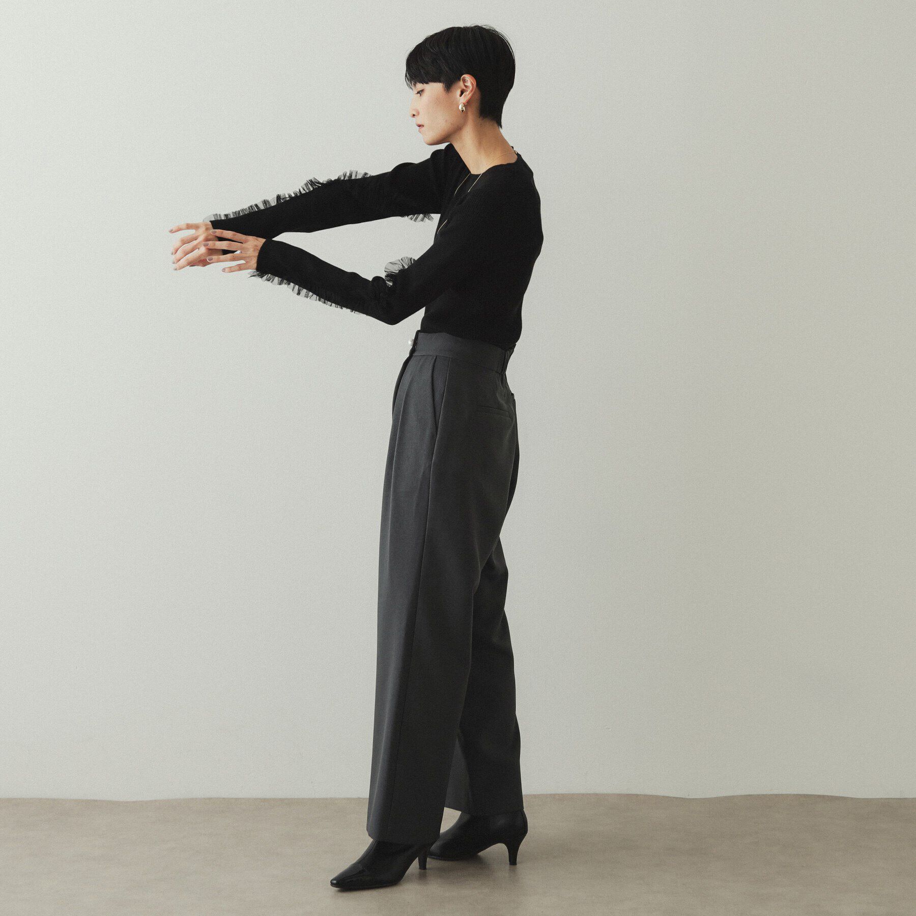 OPAQUE.CLIP「チュールフリルスリーブリブニット【洗濯機洗い可】」|ニット・セーター|