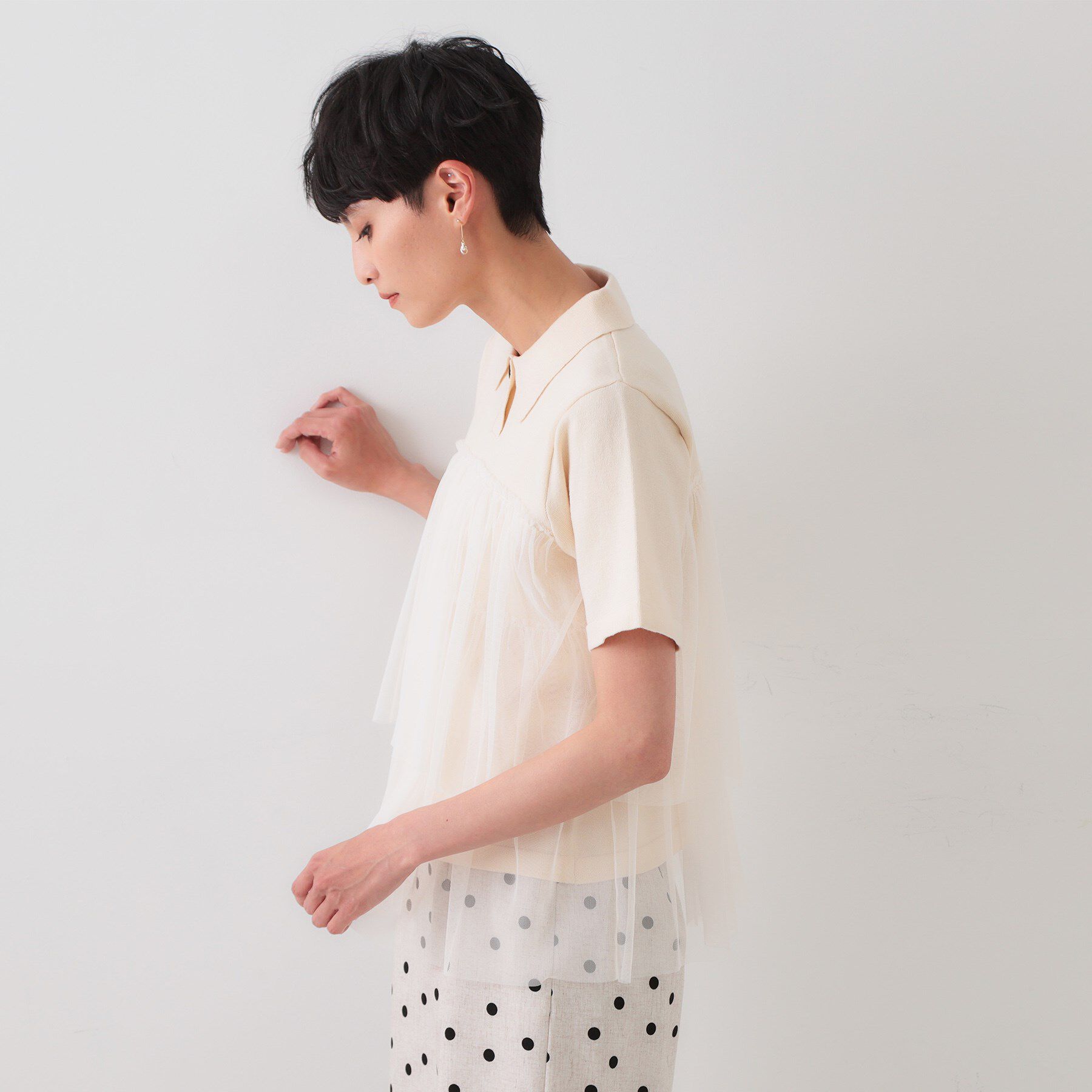 OPAQUE.CLIP「チュールティアードドッキングポロニット【洗濯機洗い可】」|ニット・セーター|