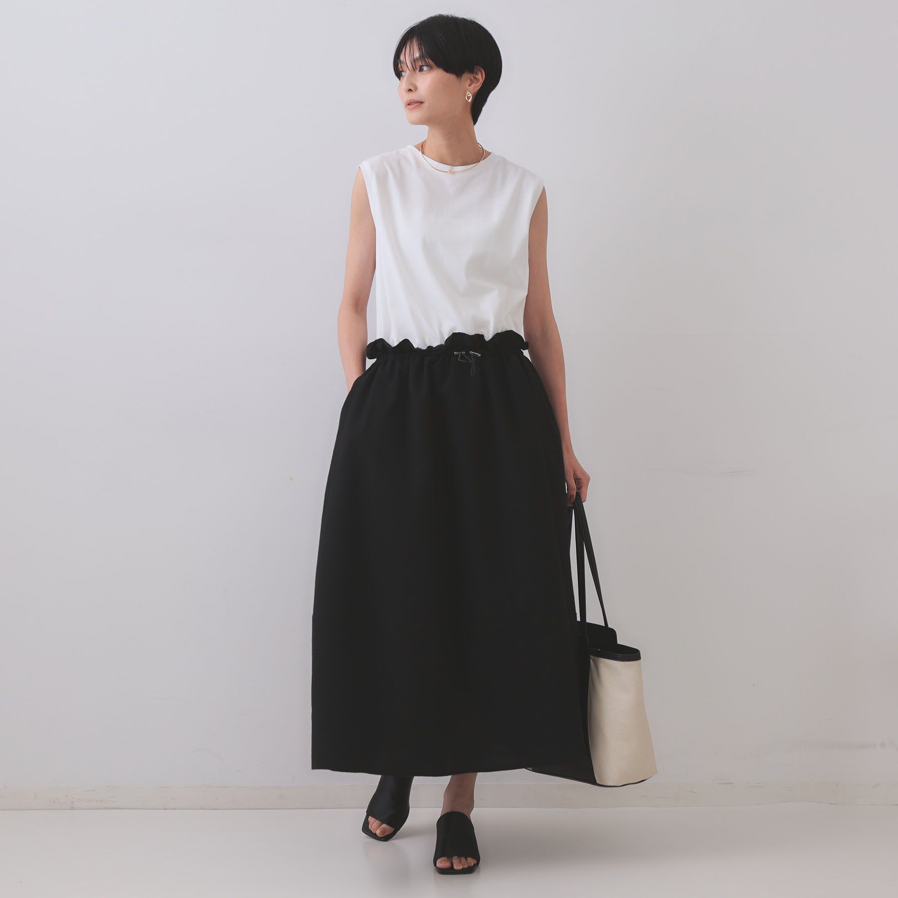 OPAQUE.CLIP「配色サッカードッキングワンピース【洗濯機洗い可】」|ワンピース|ブラック(519)