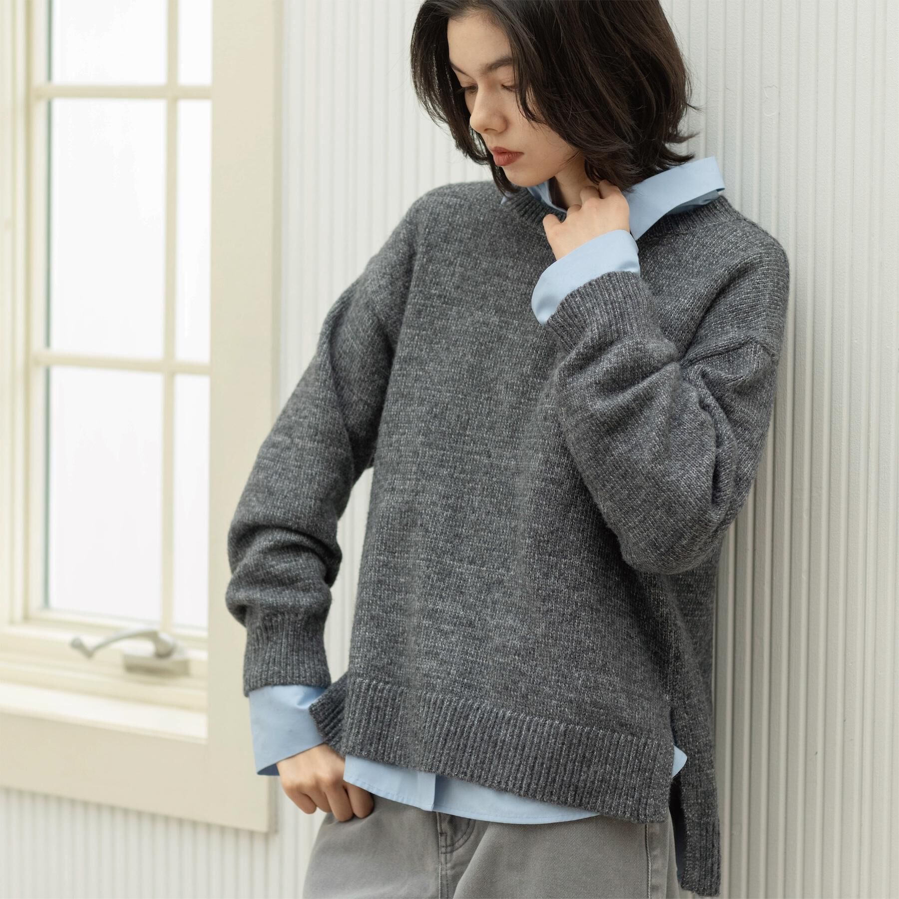 OPAQUE.CLIP「リラクシークルーネックニット【洗濯機OK】」|ニット・セーター|