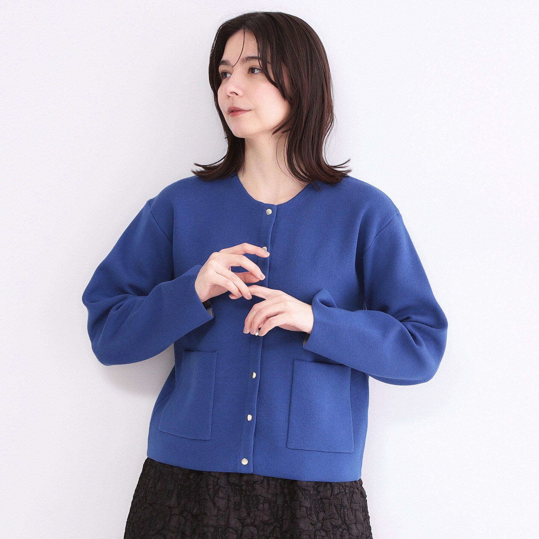 OPAQUE.CLIP「スナップボタンニットカーディガン【洗濯機OK】」|カーディガン|ブルー(093)