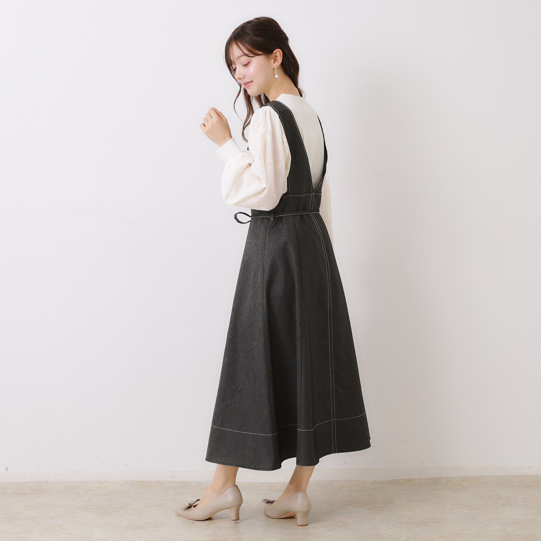 Couture broach「【大人可愛い・キレイめジャンスカ】デニムライク細リボンジャンスカ」|ワンピース|