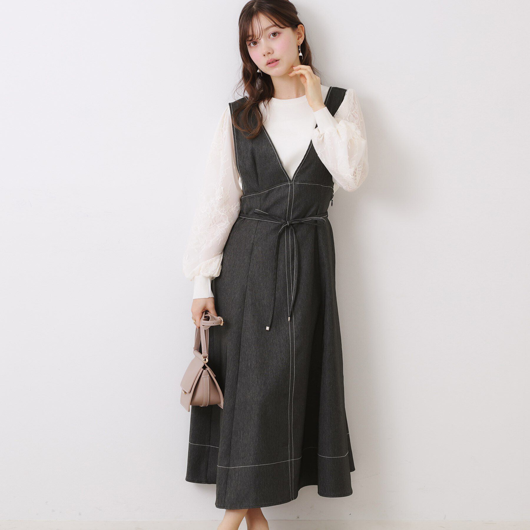 Couture broach「【大人可愛い・キレイめジャンスカ】デニムライク細リボンジャンスカ」|ワンピース|