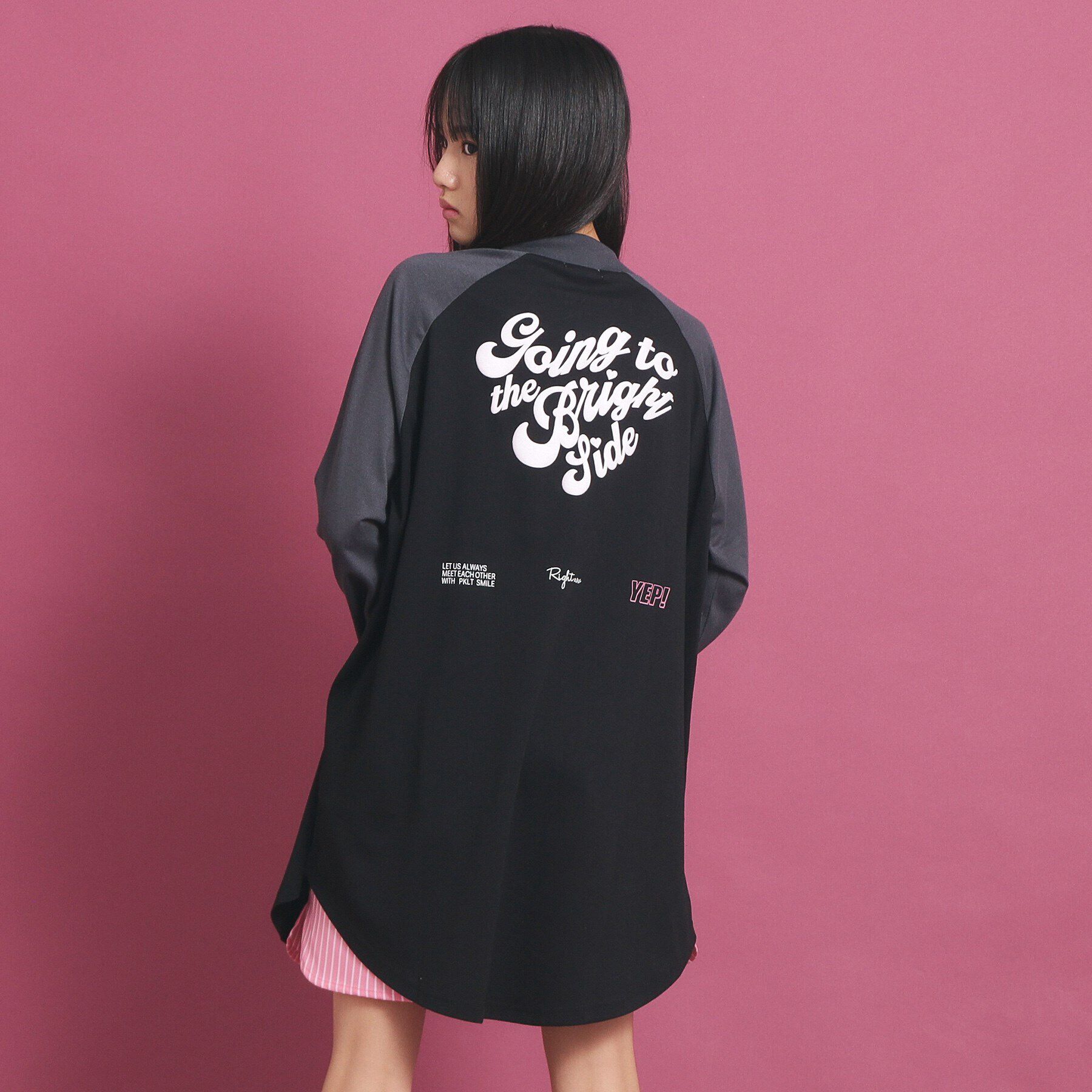 PINK-latte「ラグランスリーブクルーネックチュニックTシャツ」|ワンピース|